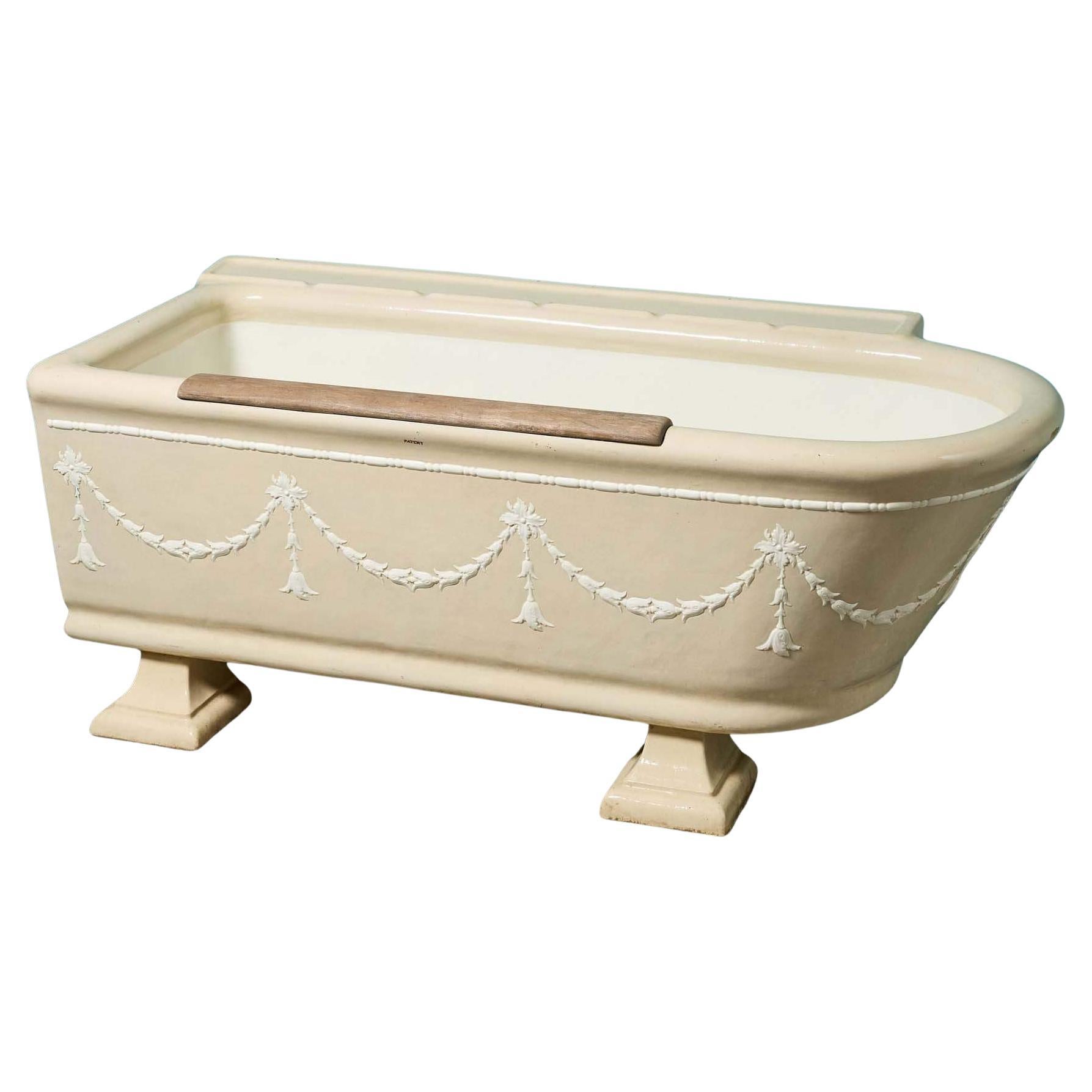 Original Rare Decorative Glazed Fireclay Bath by Twyfords For Sale