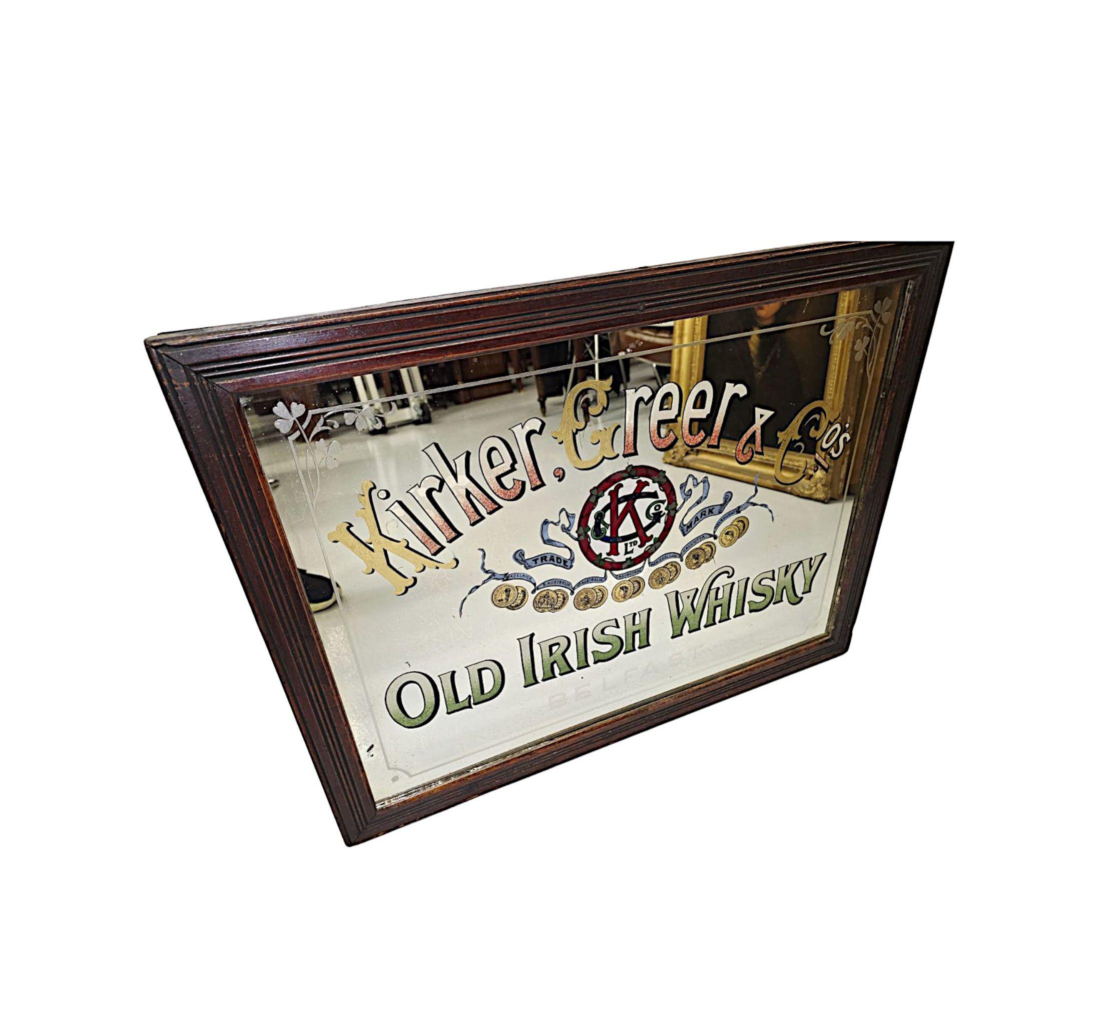 Glass Original Rare Early 20th Century Irish 'Kirker, Greer and Co. Old Irish Whiskey' For Sale