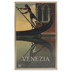 Original Rare Venice Gondola Travel Poster By Adolphe Jean-Marie Cassandre