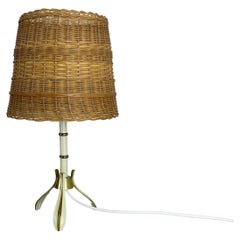 Vintage Original Rattan and Brass Table Light by Vereinigte Werkstätten München, Germany