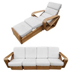 Original Rattan By Paul Frankl, Multi-Strand Sofa and Chaise Lounge