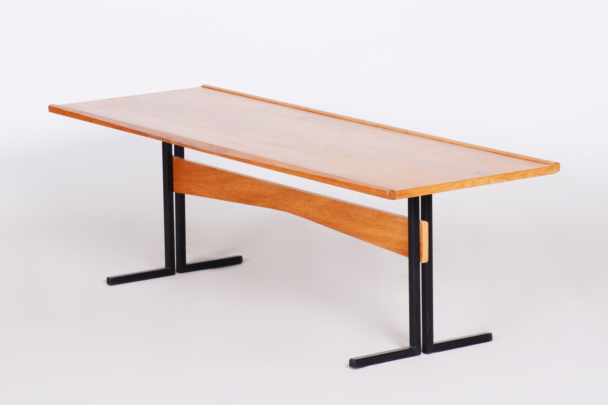 Mid-20th Century Original Rectangular Ash and Steel Table, Czech Mid-Century Modern, 1960s For Sale