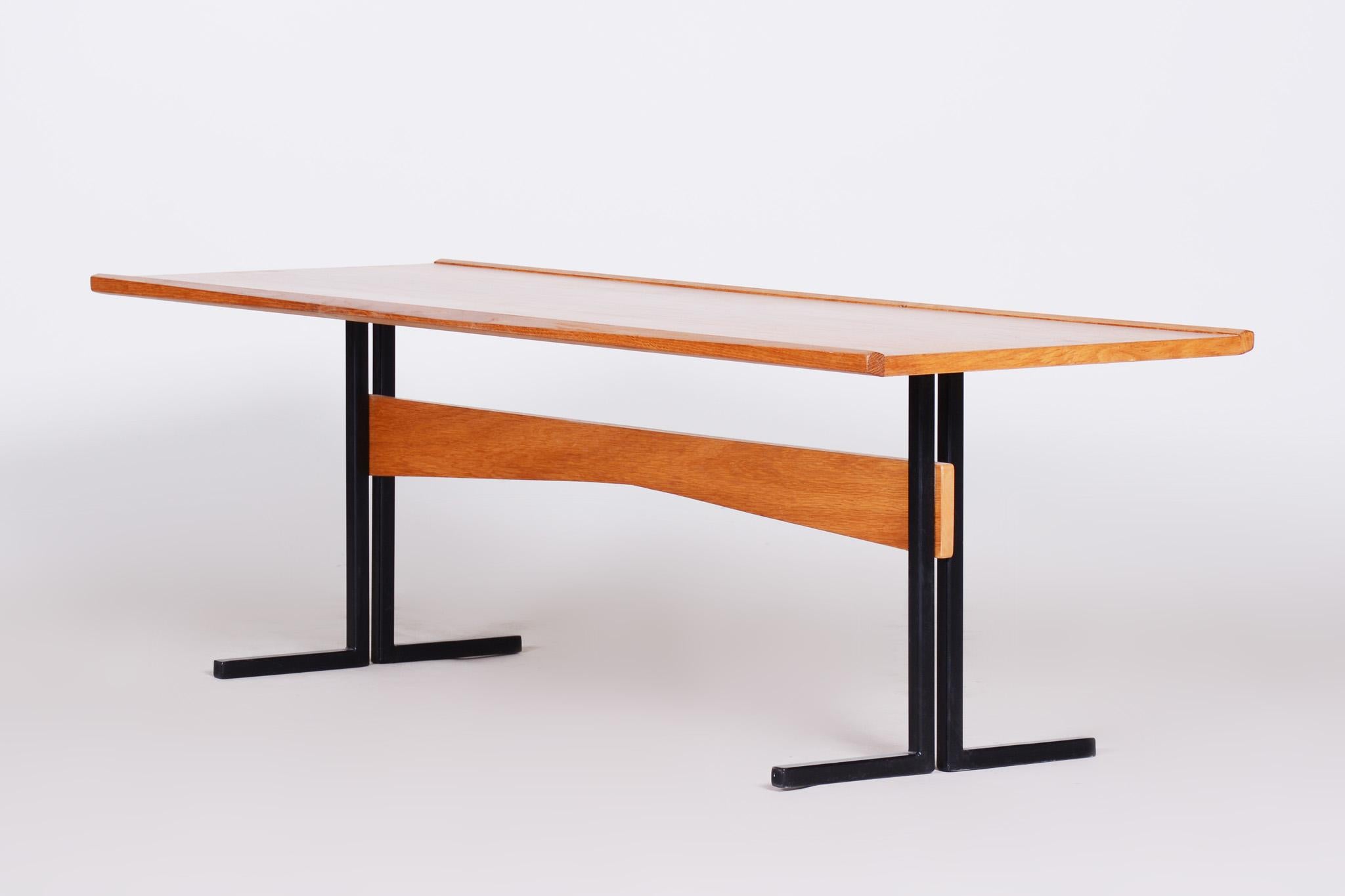 Original Rectangular Ash and Steel Table, Czech Mid-Century Modern, 1960s For Sale 1