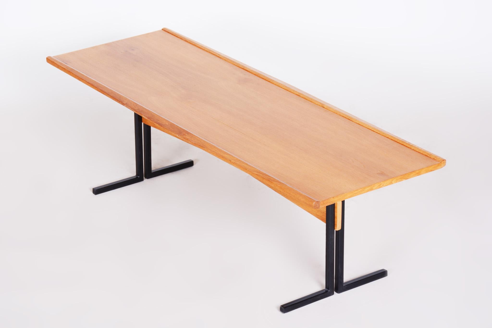 Original Rectangular Ash and Steel Table, Czech Mid-Century Modern, 1960s For Sale 1