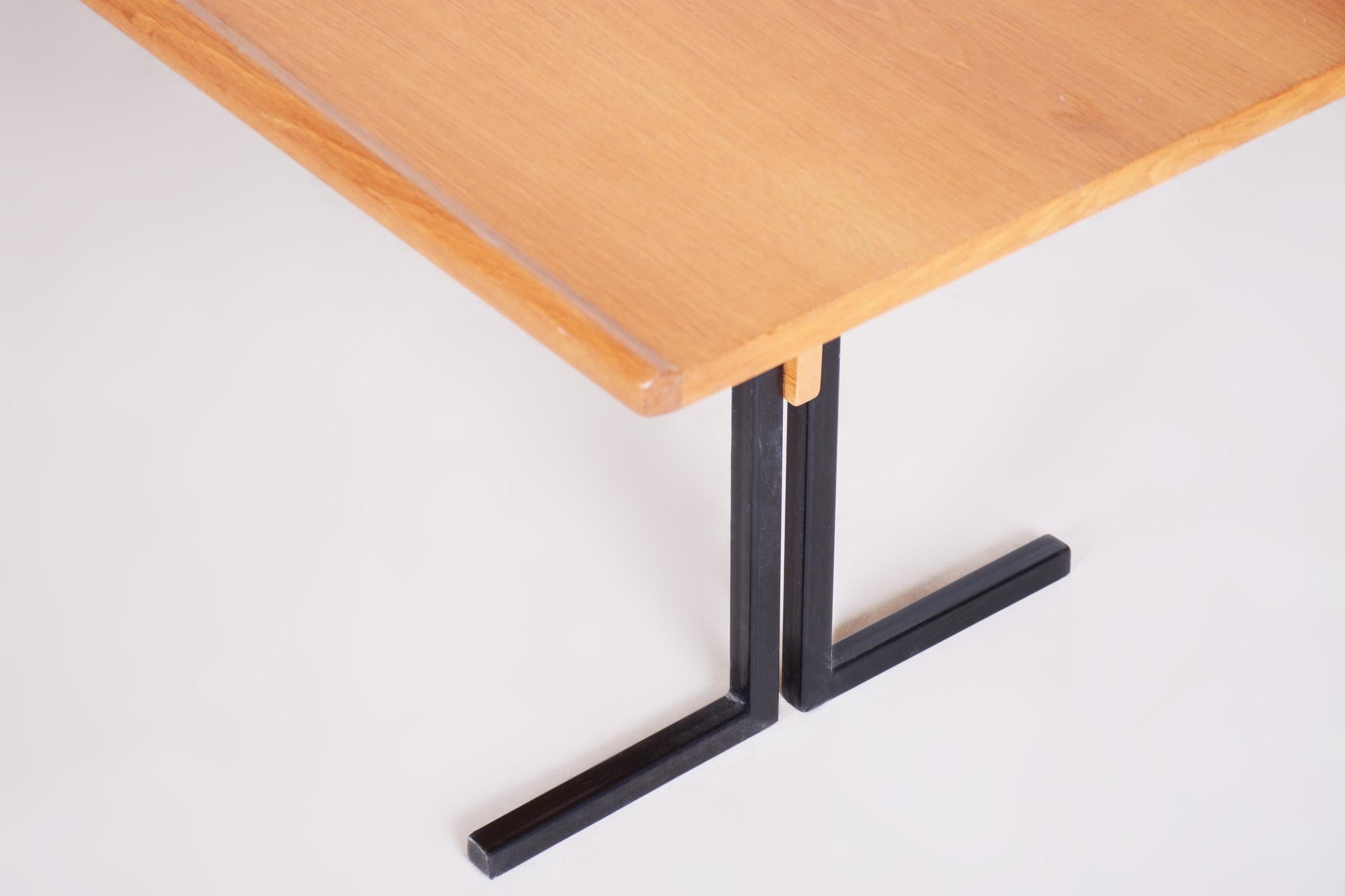 Original Rectangular Ash and Steel Table, Czech Mid-Century Modern, 1960s For Sale 2