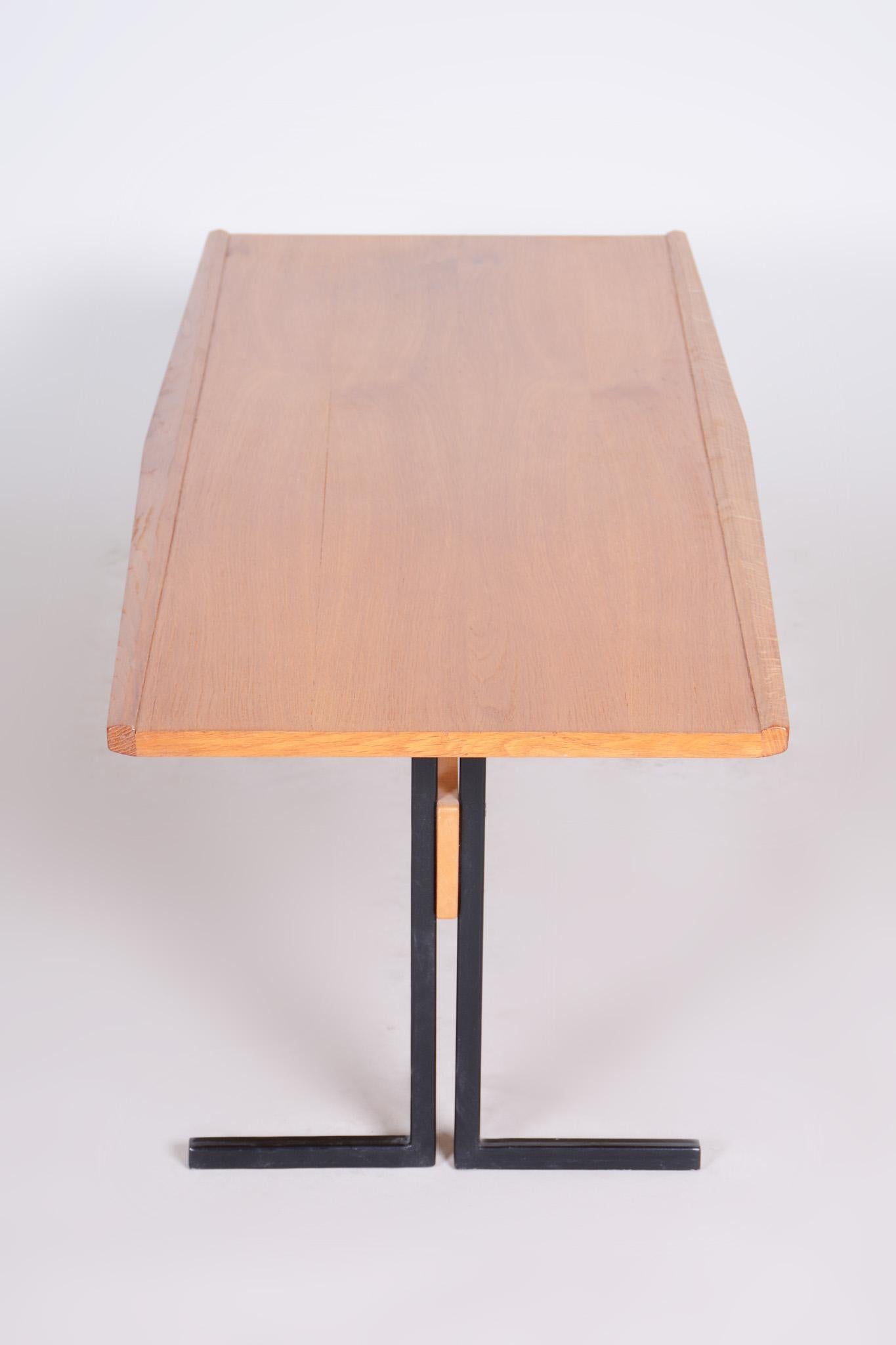 Original Rectangular Ash and Steel Table, Czech Mid-Century Modern, 1960s For Sale 4
