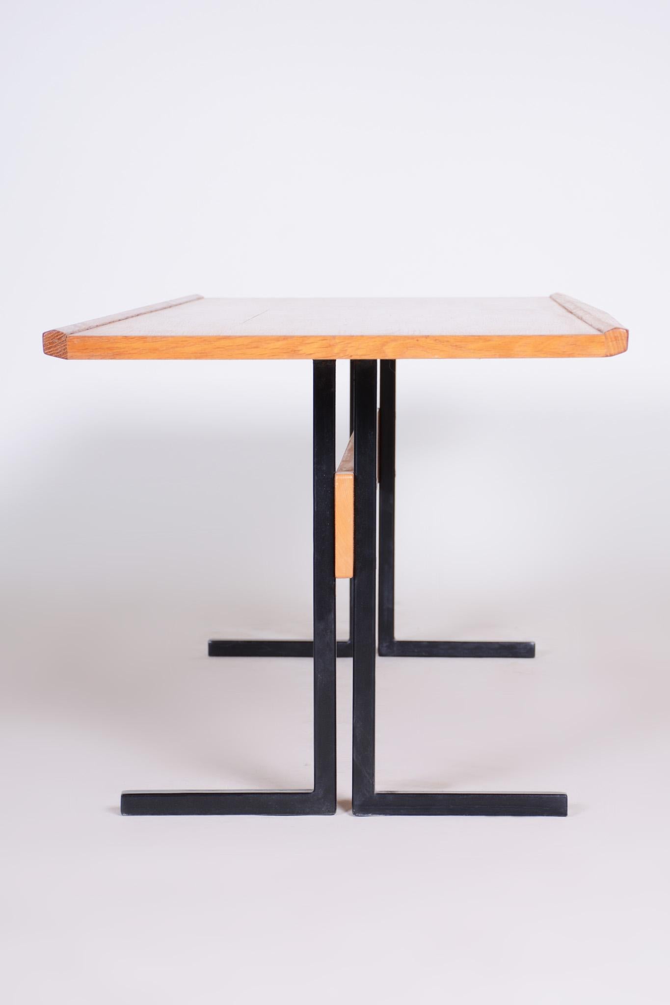 Original Rectangular Ash and Steel Table, Czech Mid-Century Modern, 1960s For Sale 5
