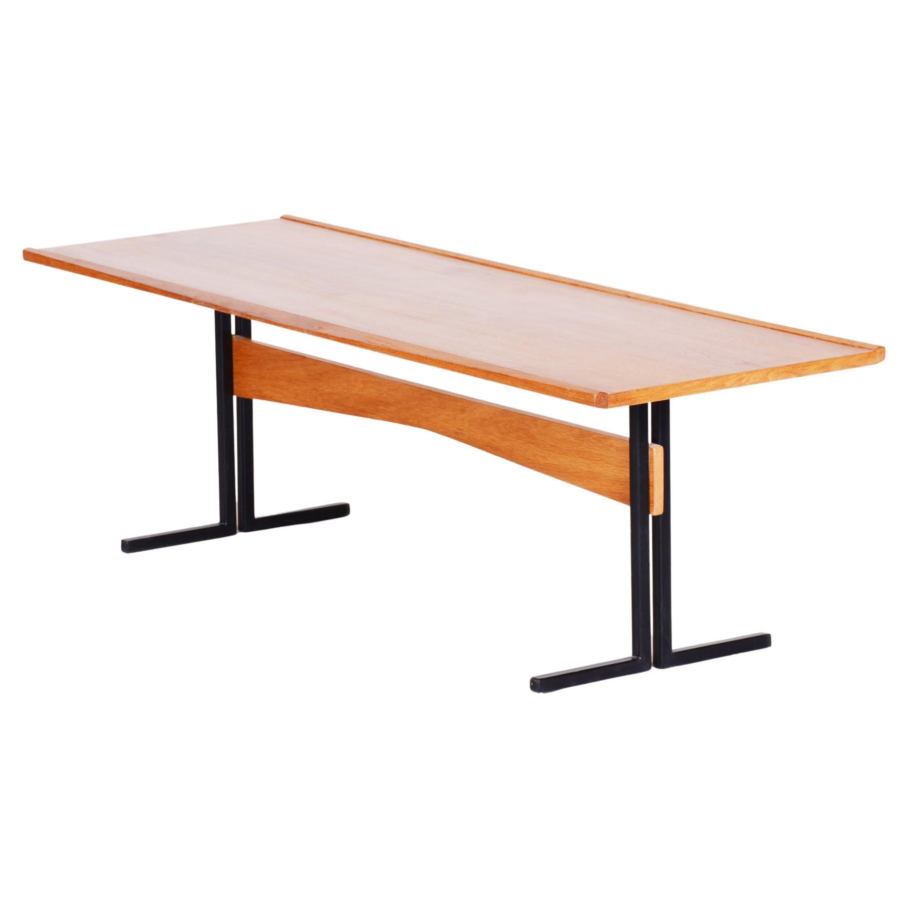 Original Rectangular Ash and Steel Table, Czech Mid-Century Modern, 1960s For Sale