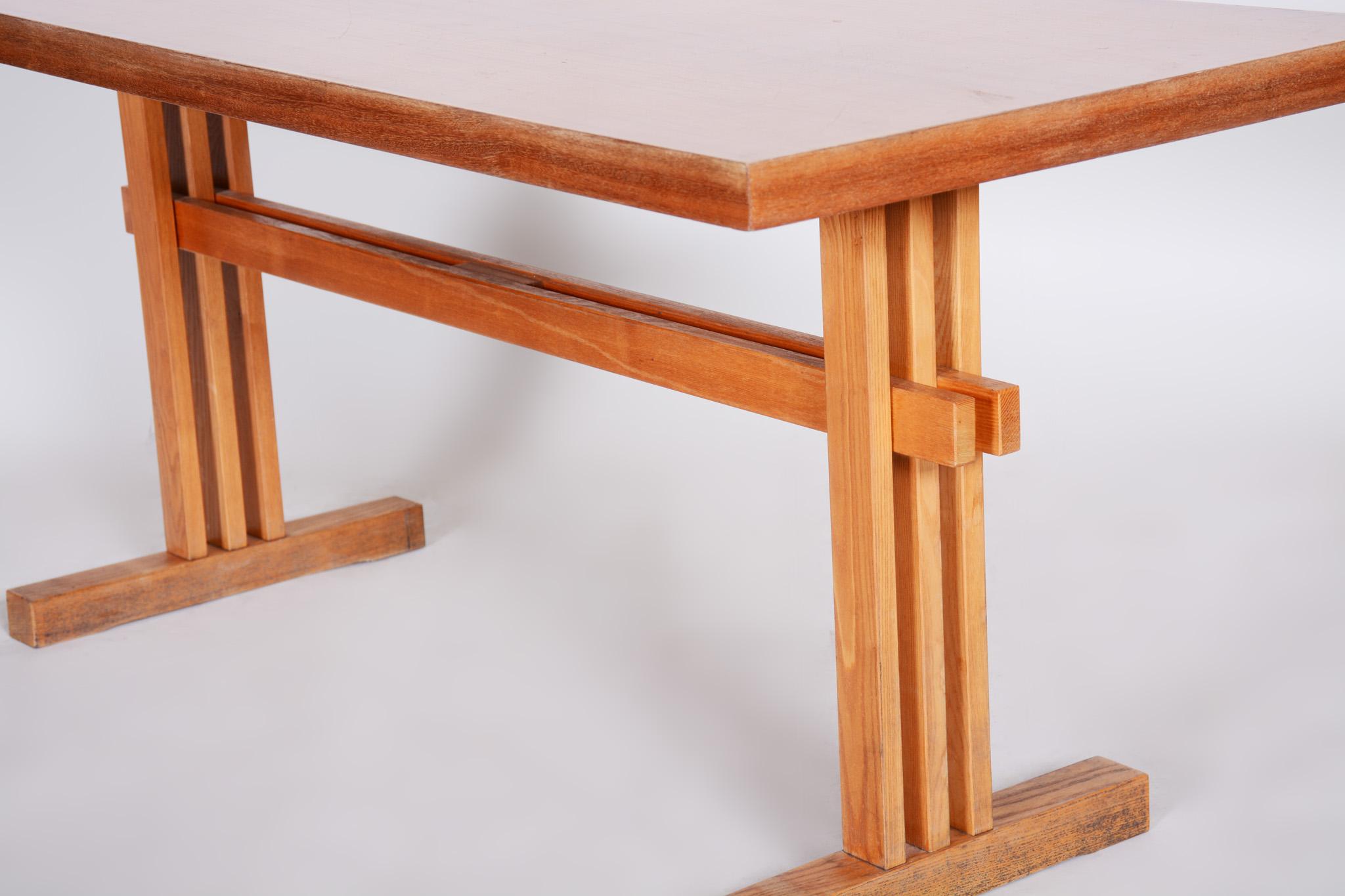 Original Rectangular Oak and Beech Table, Czech Midcentury Era, 1960s For Sale 3