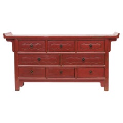 Antique Original Red Lacquer Chest of Drawers, Shanxi c. 1740