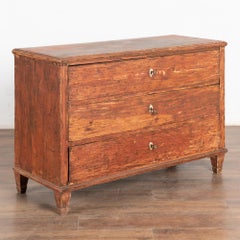 Original Red Painted 19th Century Swedish Pine Chest of Three Drawers