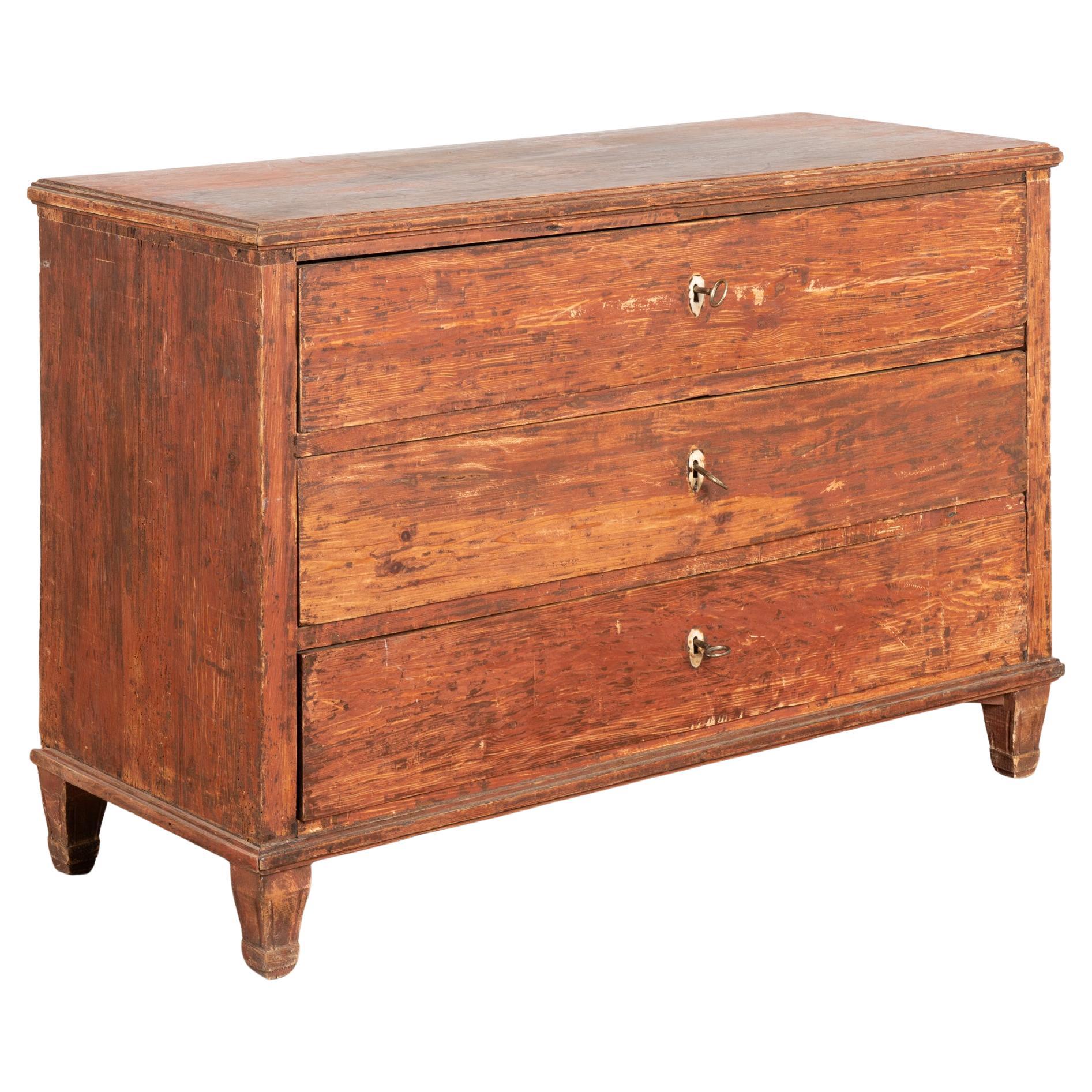 Original Red Painted 19th Century Swedish Pine Chest of Three Drawers