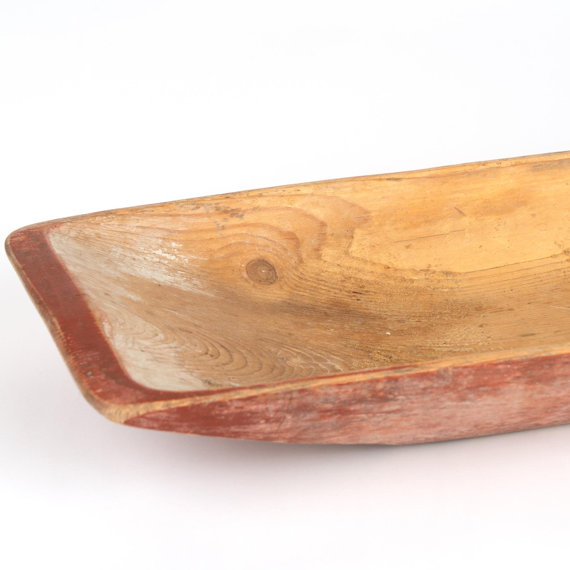 19th Century Original Red Painted Carved Pine Wooden Bowl, Sweden circa 1880 For Sale