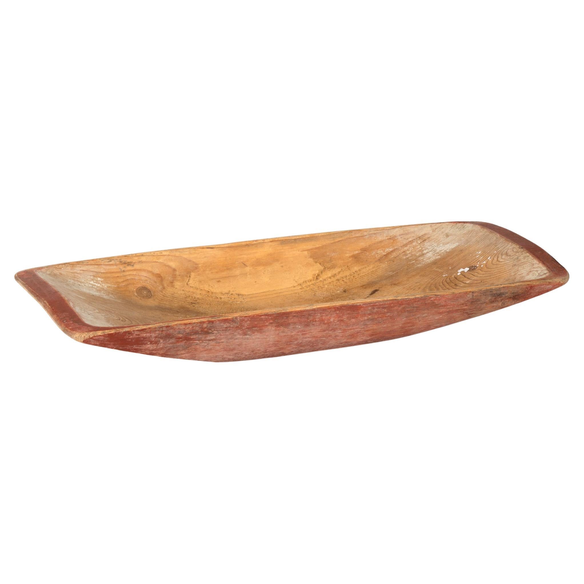 Original Red Painted Carved Pine Wooden Bowl, Sweden circa 1880 For Sale