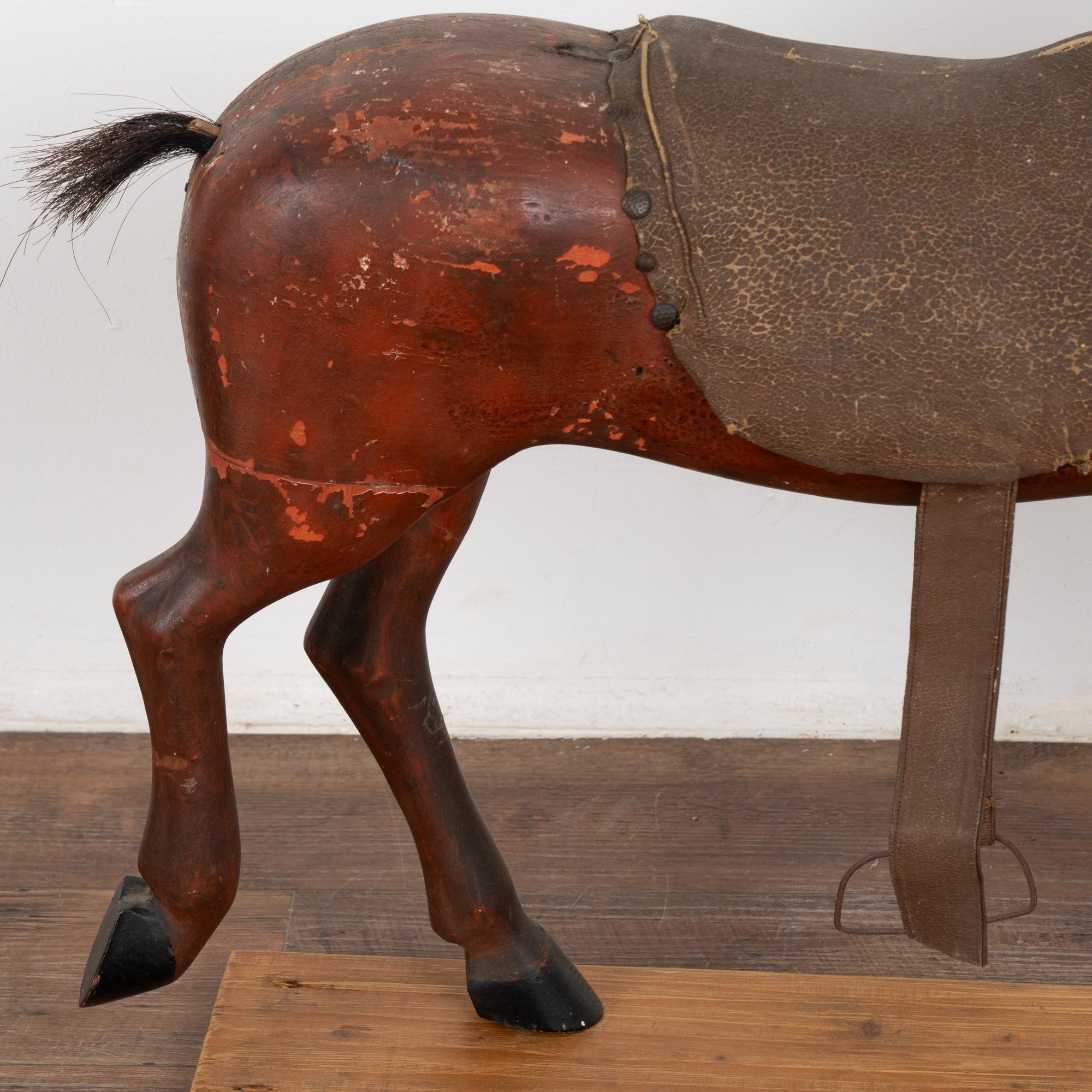Original Red Painted Carved Wooden Horse, Sweden circa 1890 For Sale 3