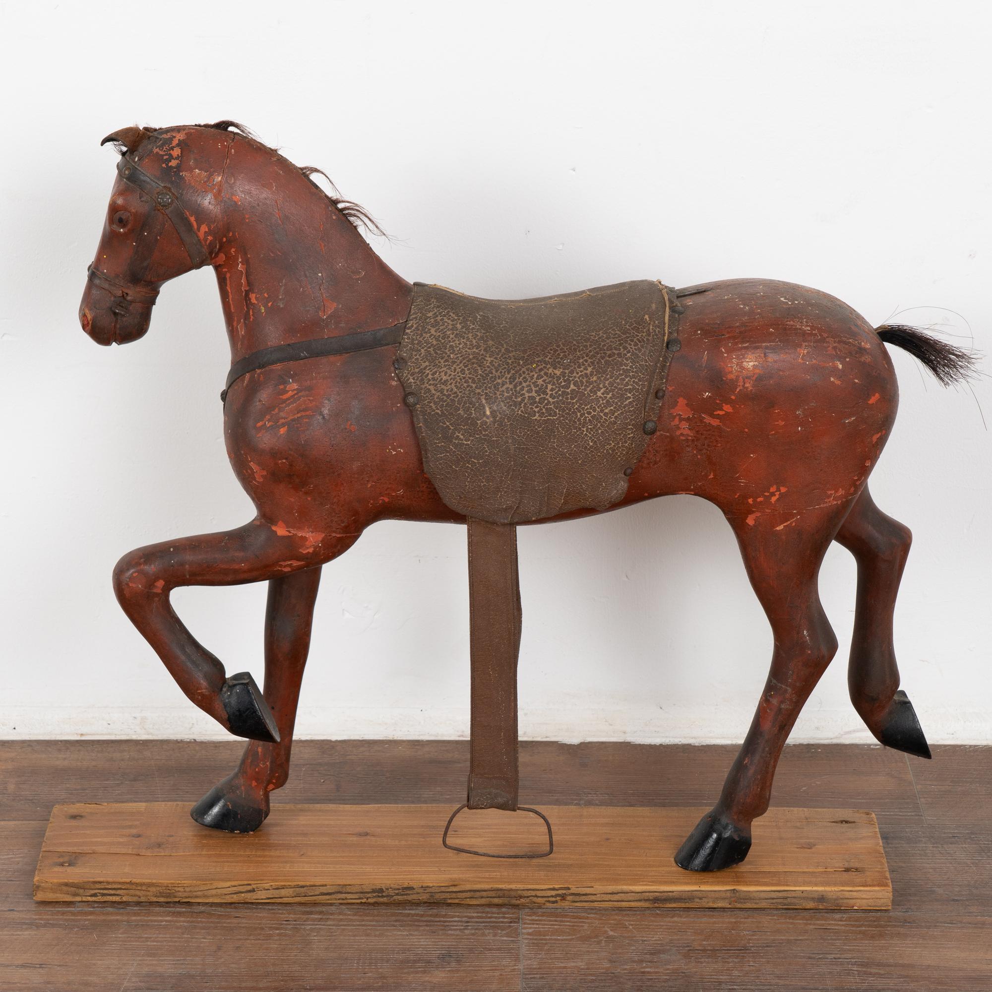 Country Original Red Painted Carved Wooden Horse, Sweden circa 1890 For Sale