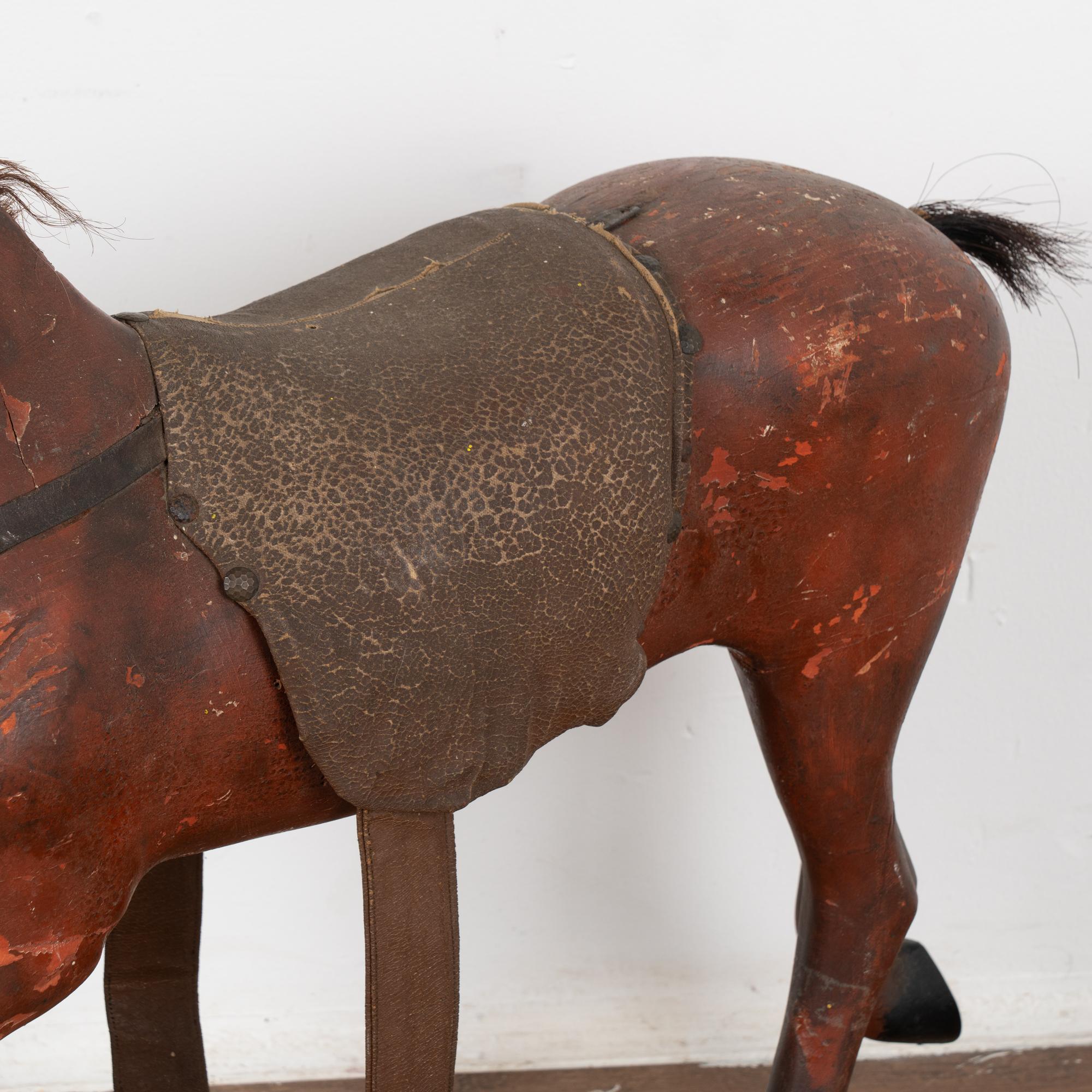 19th Century Original Red Painted Carved Wooden Horse, Sweden circa 1890 For Sale