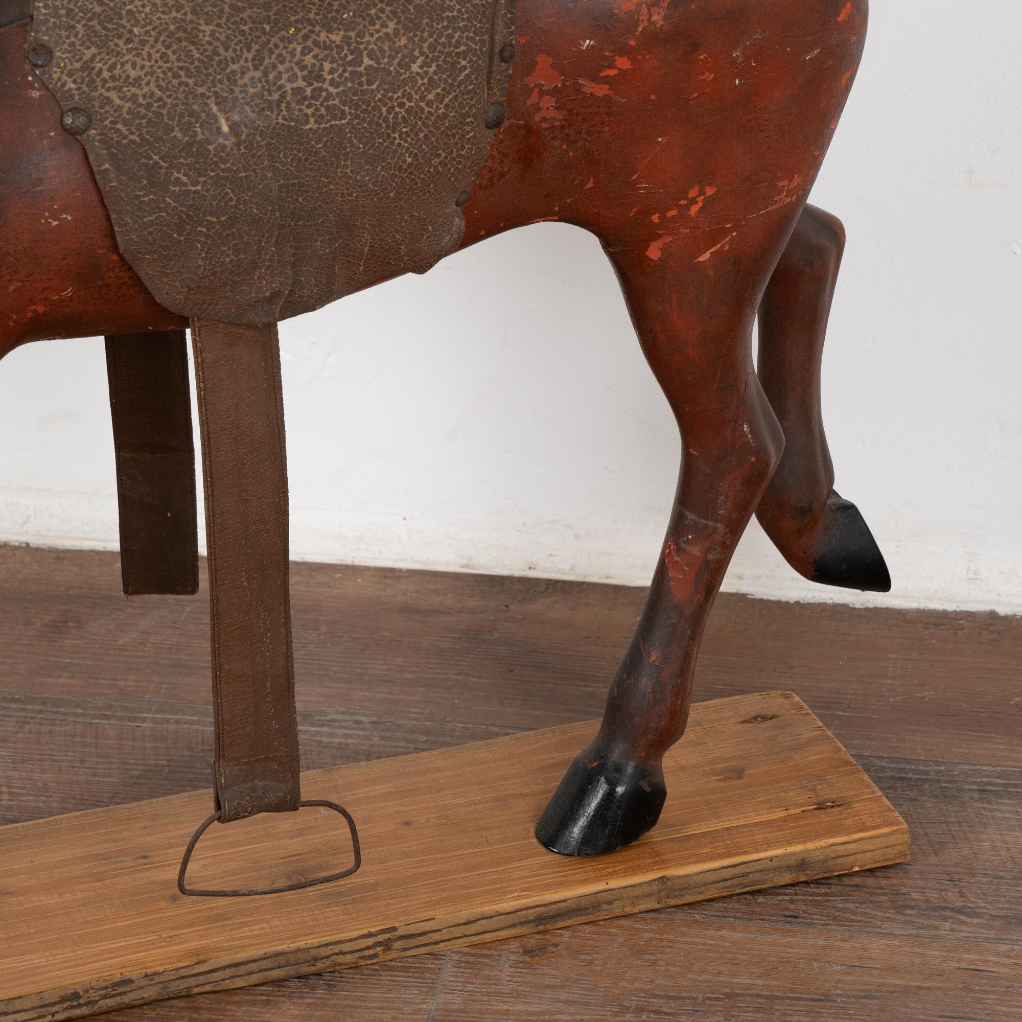 Original Red Painted Carved Wooden Horse, Sweden circa 1890 For Sale 1
