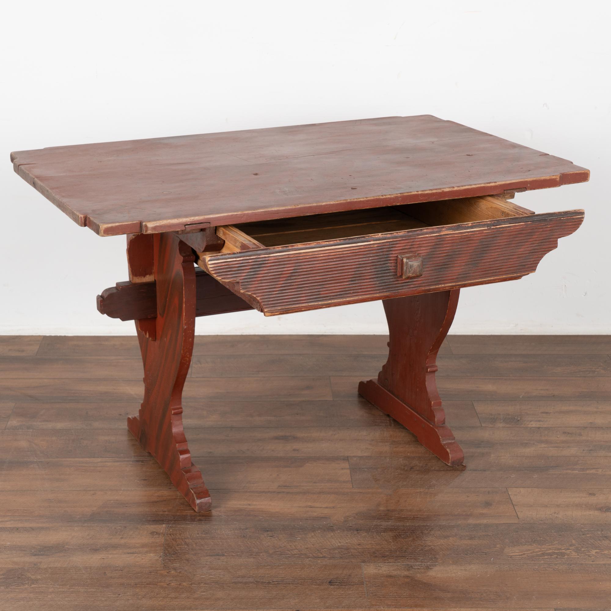 Country Original Red Painted Farm Table With Drawer, Sweden circa 1820-40 For Sale
