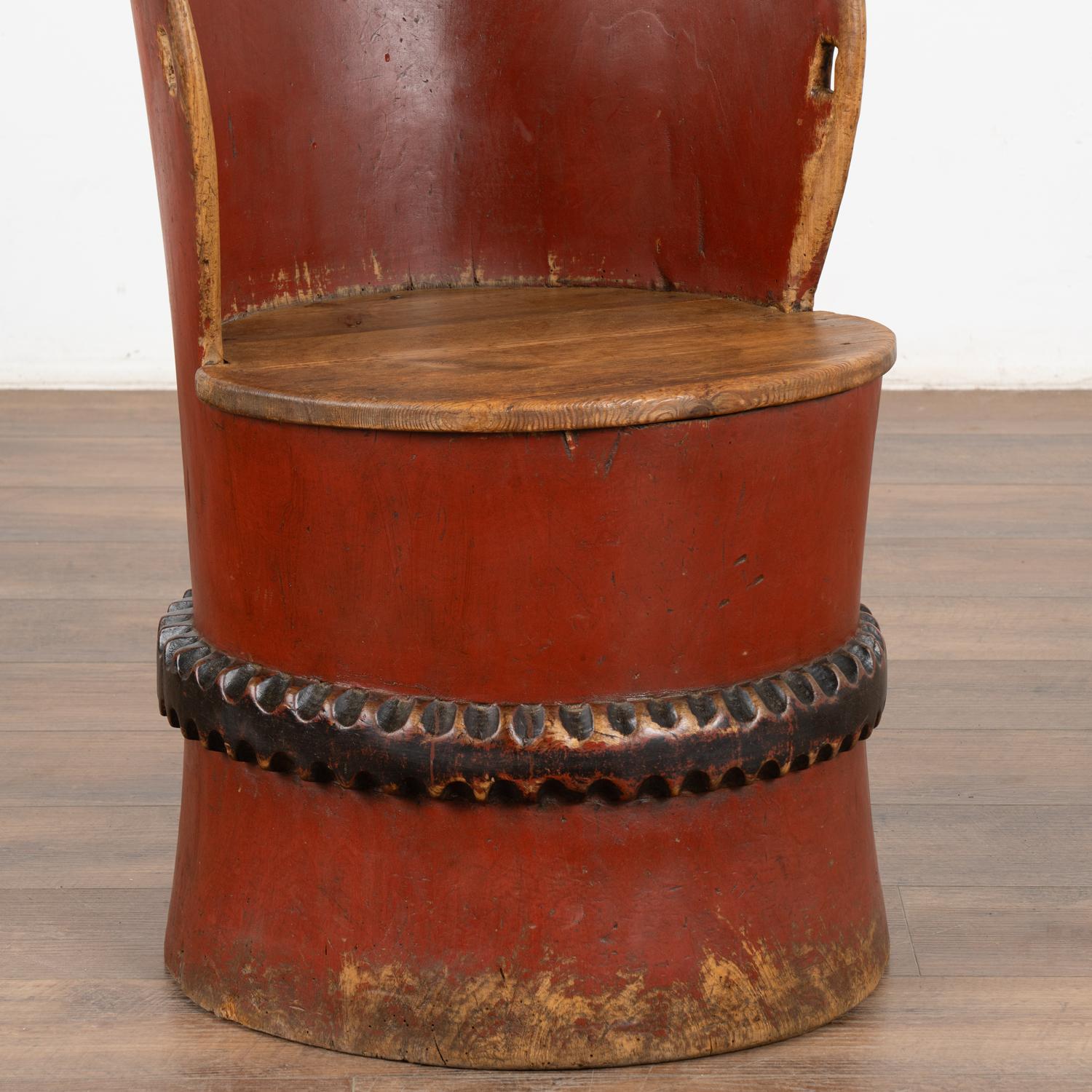 19th Century Original Red Painted Kubbestol Log Chair, Sweden circa 1860-80 For Sale