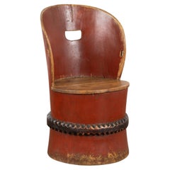 Antique Original Red Painted Kubbestol Log Chair, Sweden circa 1860-80