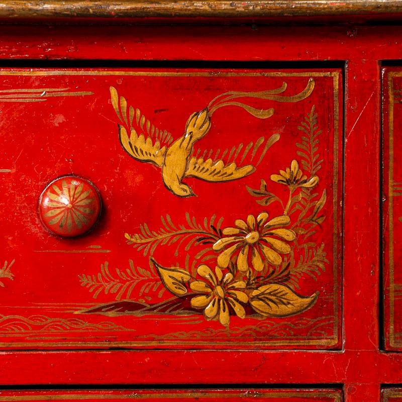Original Red Painted Lacquered Antique Display Cabinet Bookcase from China In Good Condition In Round Top, TX