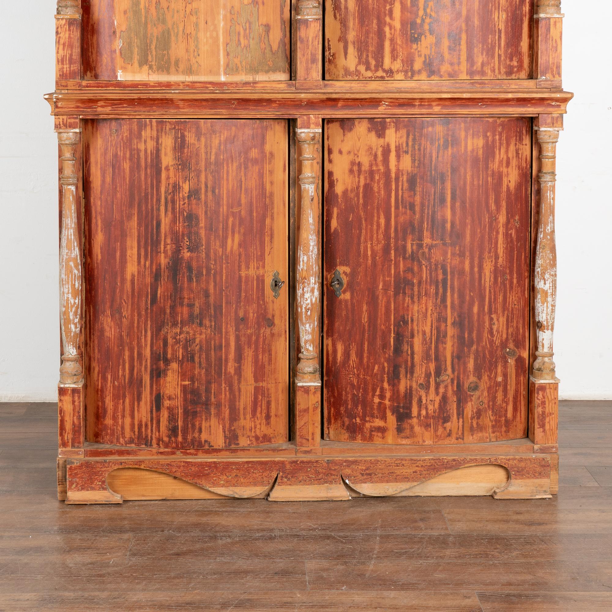 Original Red Painted Pine Bow Front Four-Door Cabinet, Denmark circa 1830-40 4
