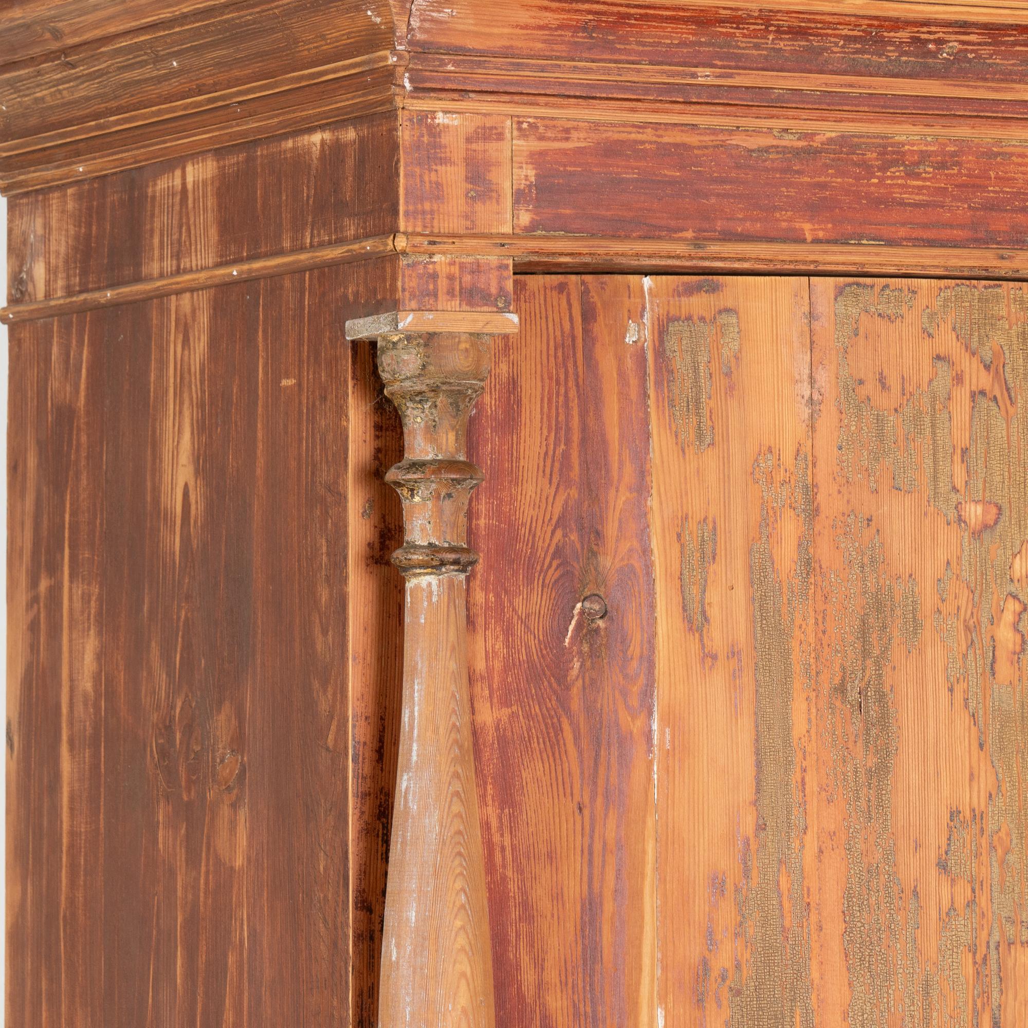 19th Century Original Red Painted Pine Bow Front Four-Door Cabinet, Denmark circa 1830-40