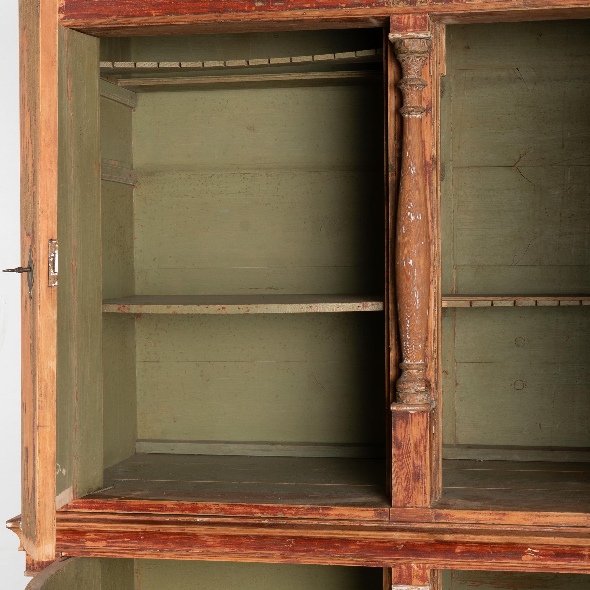 Original Red Painted Pine Bow Front Four-Door Cabinet, Denmark circa 1830-40 1