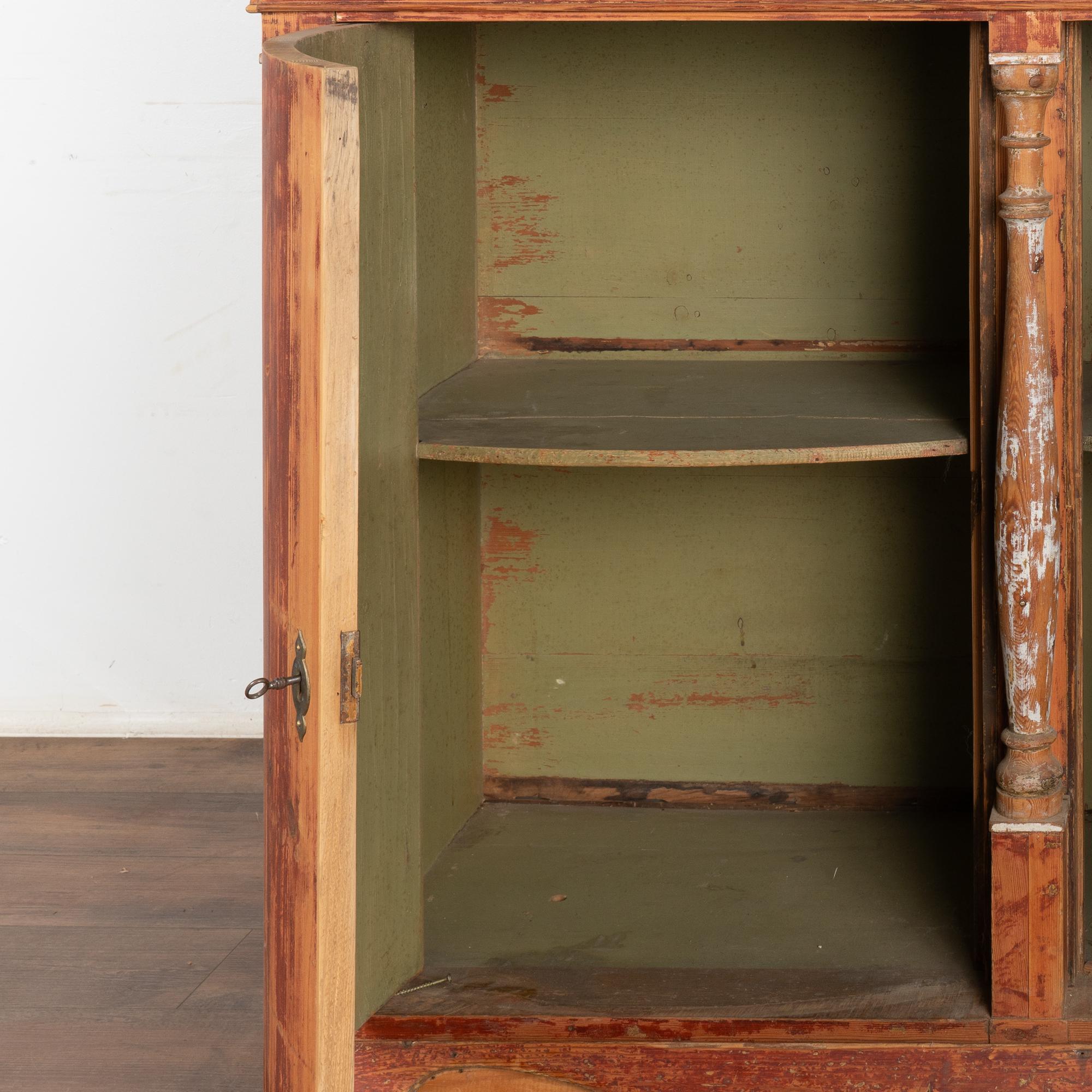 Original Red Painted Pine Bow Front Four-Door Cabinet, Denmark circa 1830-40 3