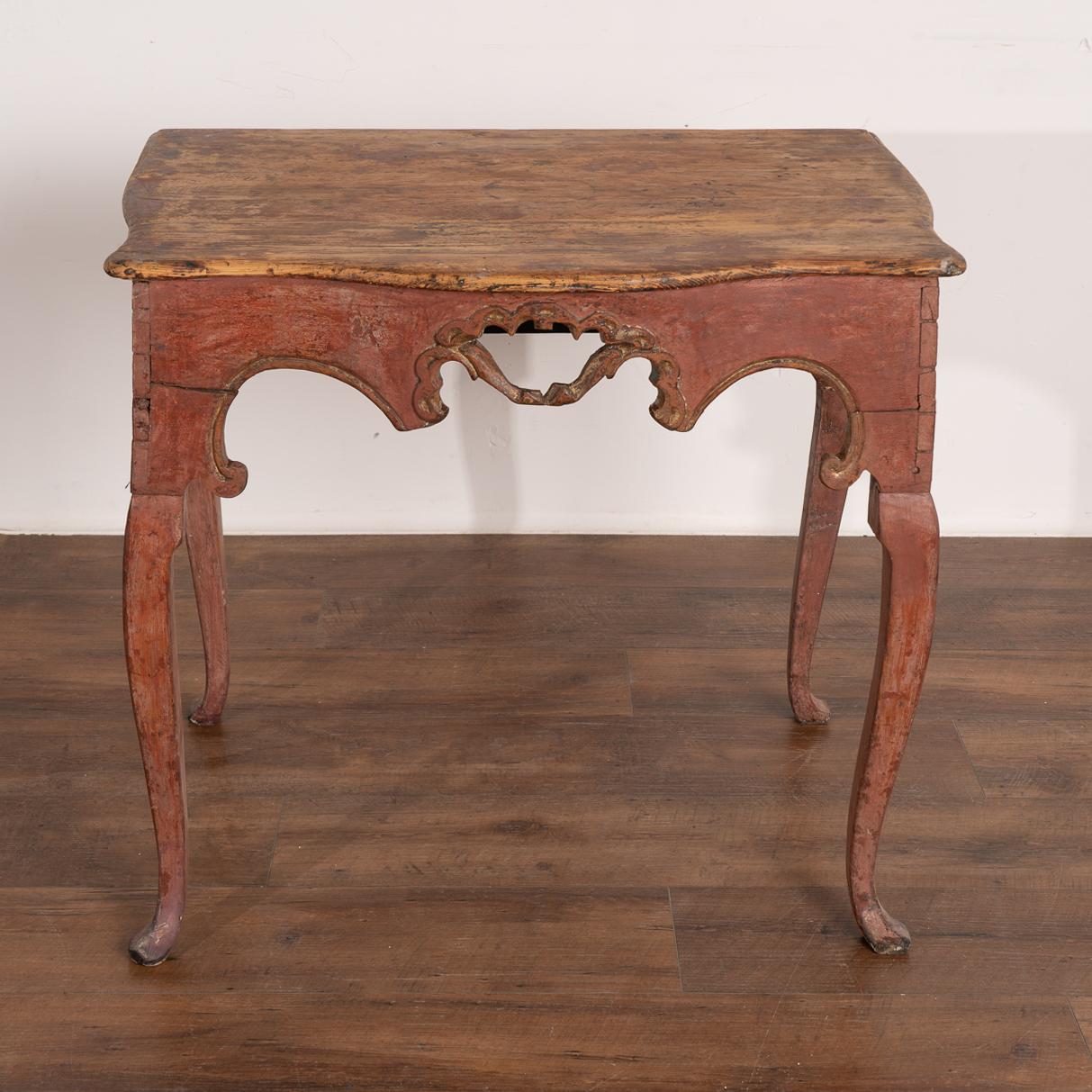 Norwegian Original Red Painted Pine Rococo Side Table, Norway, circa 1750-1990