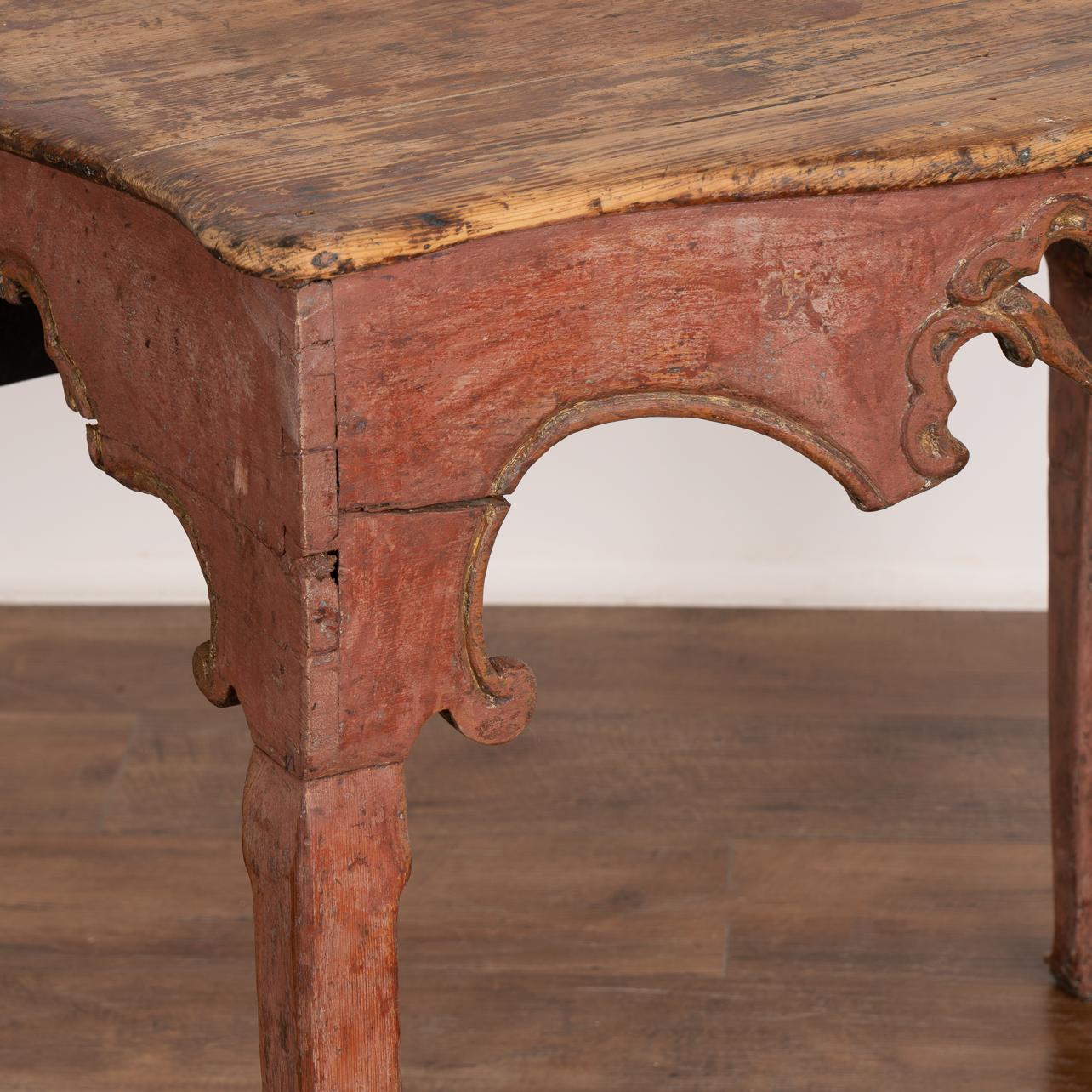 18th Century and Earlier Original Red Painted Pine Rococo Side Table, Norway, circa 1750-1990
