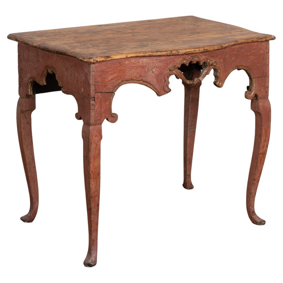 Original Red Painted Pine Rococo Side Table, Norway, circa 1750-1990