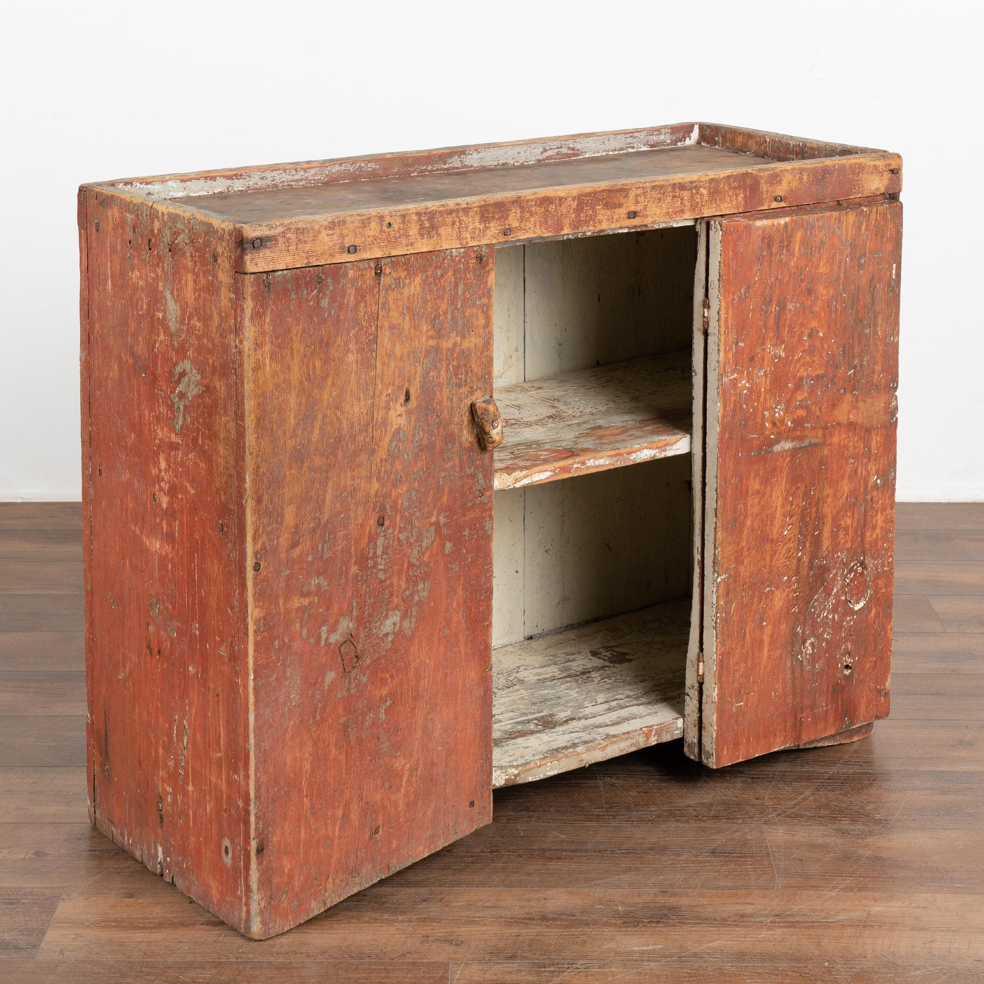 Swedish Original Red Painted Rustic Narrow Pine Cabinet, Sweden circa 1840-60 For Sale
