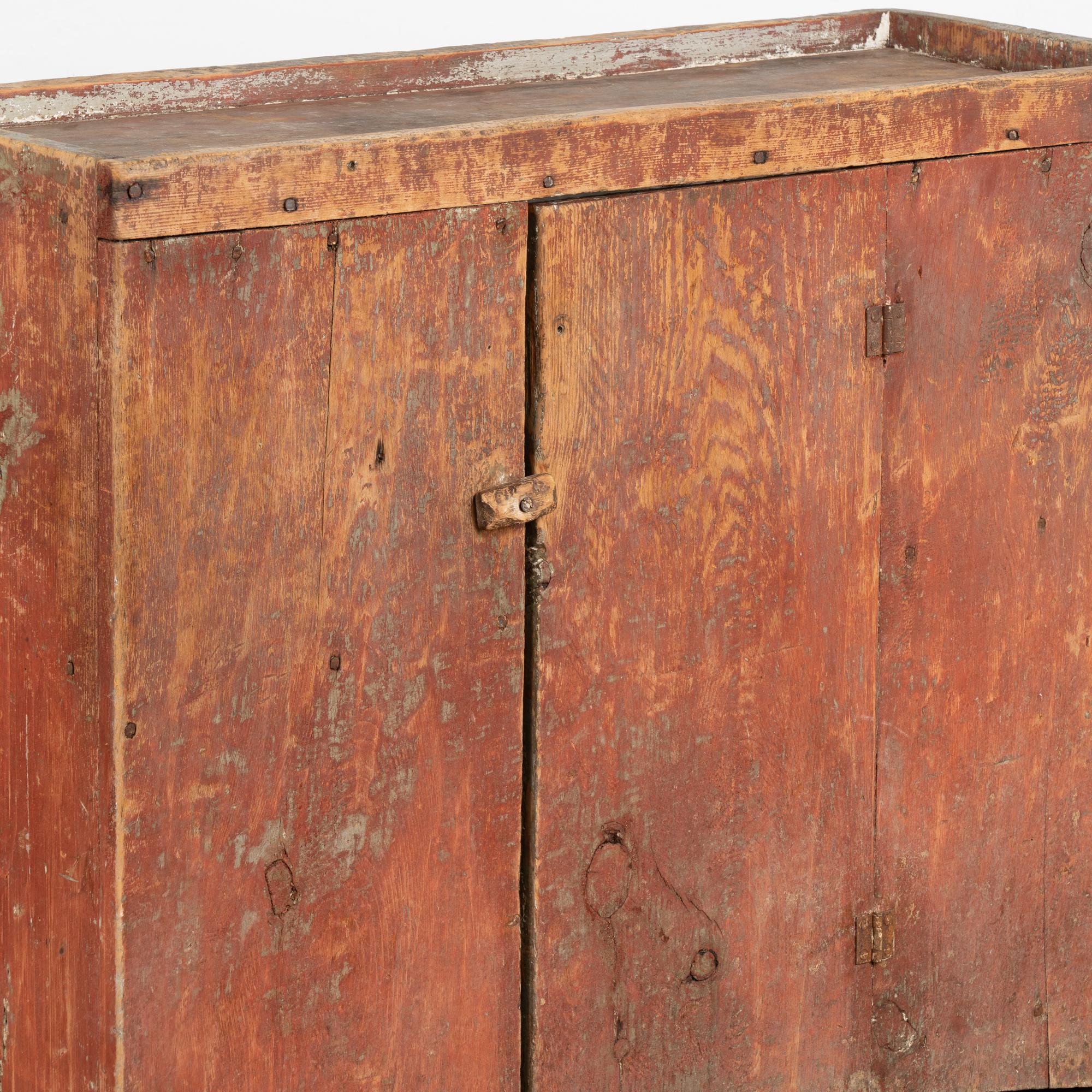 19th Century Original Red Painted Rustic Narrow Pine Cabinet, Sweden circa 1840-60 For Sale