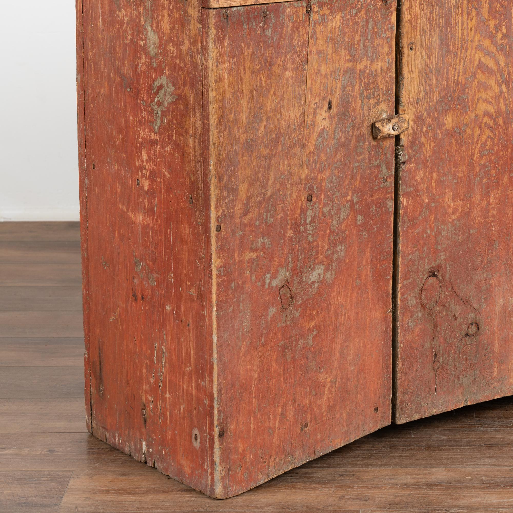 Original Red Painted Rustic Narrow Pine Cabinet, Sweden circa 1840-60 For Sale 3