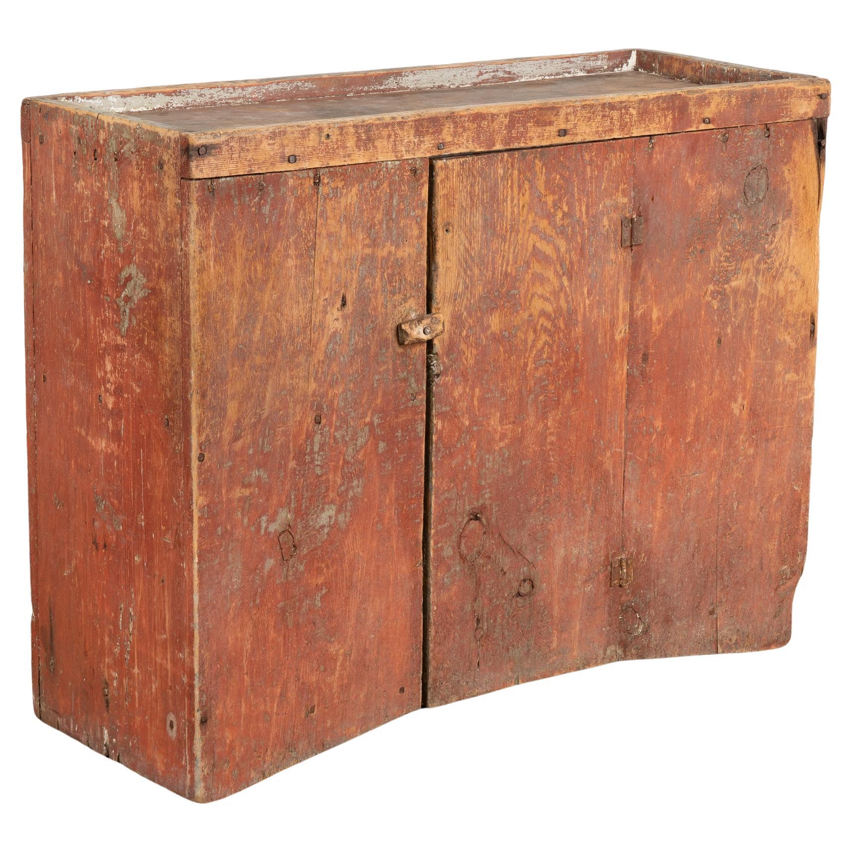 Original Red Painted Rustic Narrow Pine Cabinet, Sweden circa 1840-60 For Sale