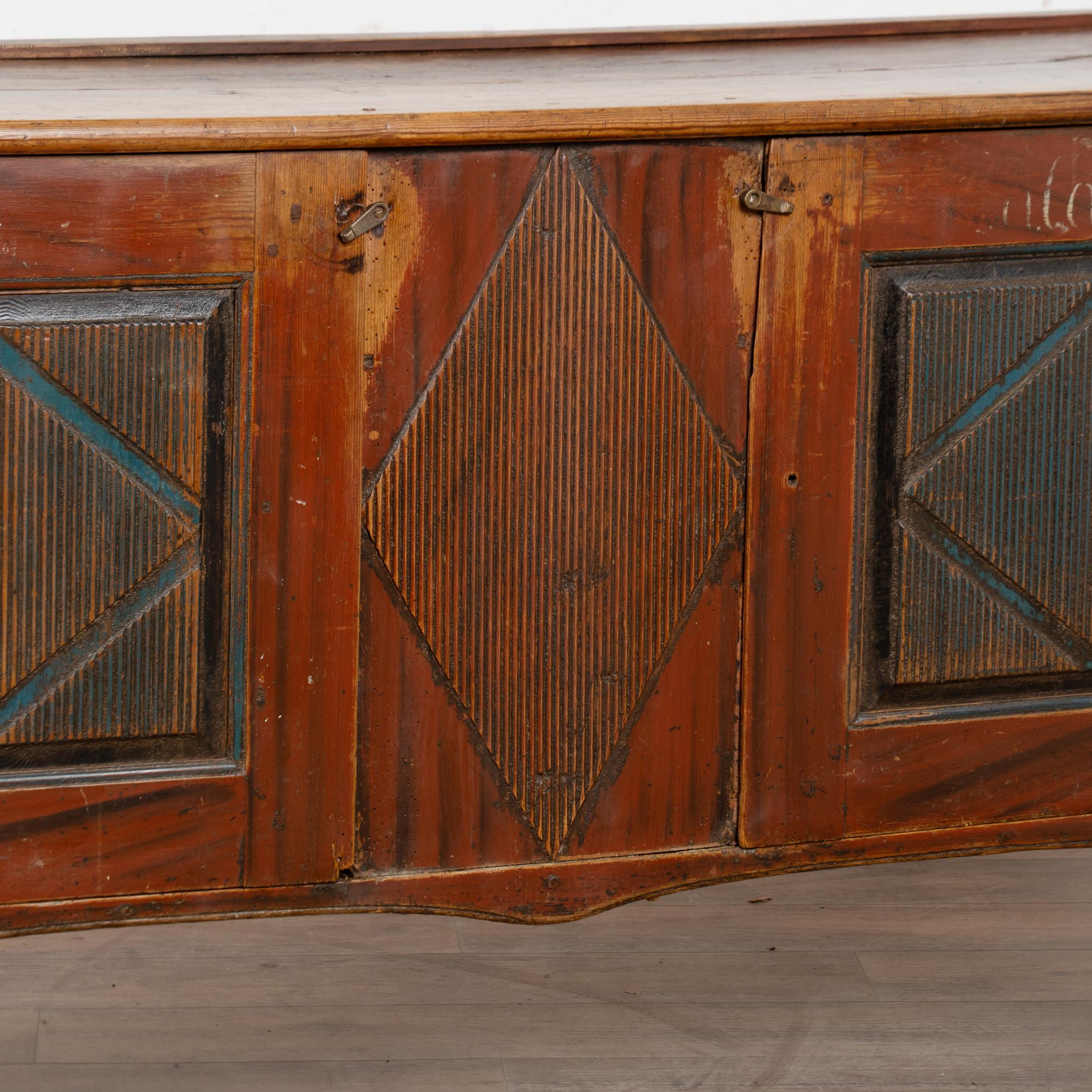 Original Red Painted Swedish Pine Sideboard Cabinet Console Dated 1843 For Sale 5