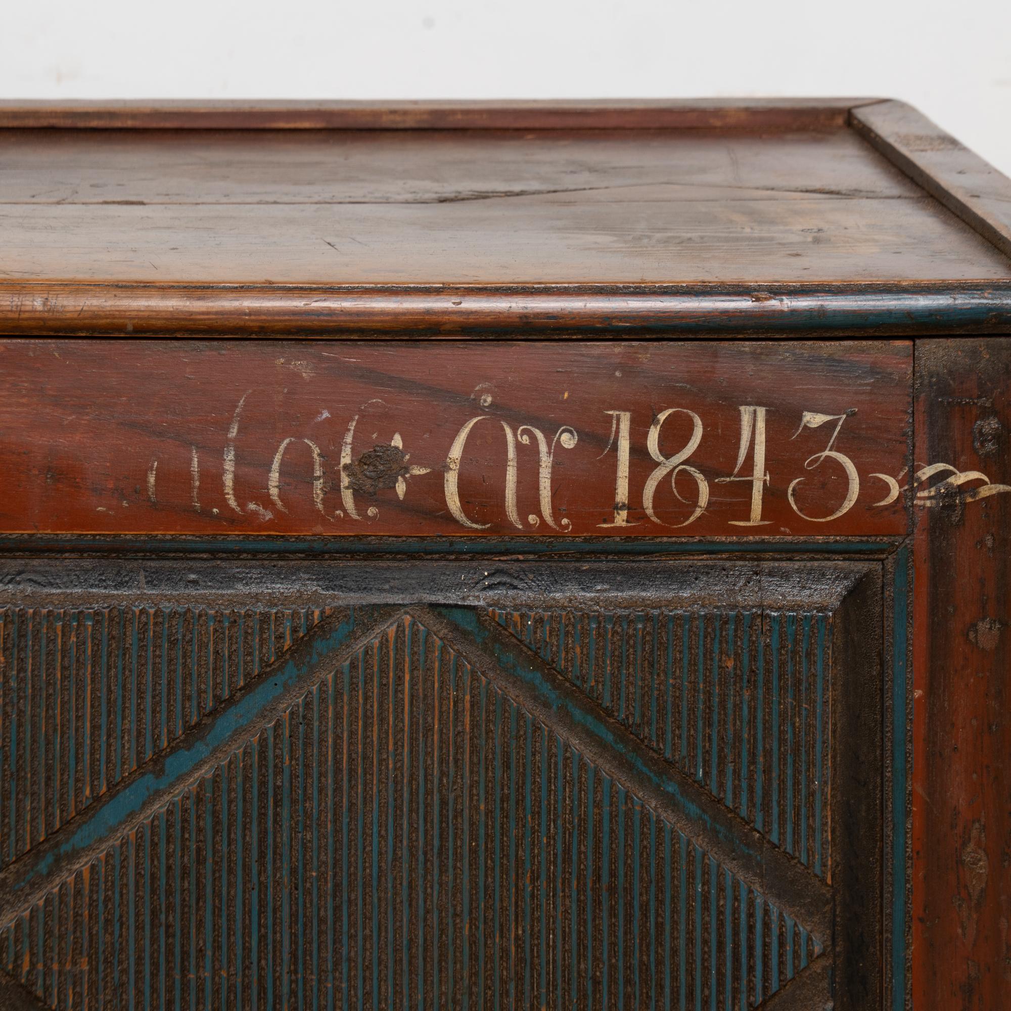 Original Red Painted Swedish Pine Sideboard Cabinet Console Dated 1843 For Sale 6