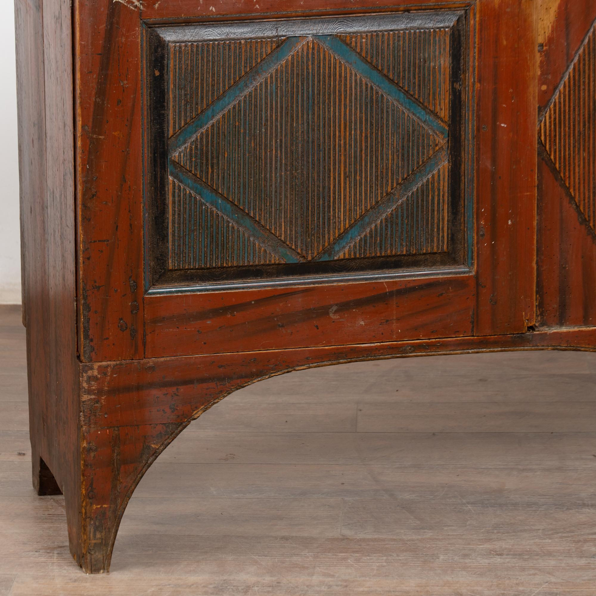 Original Red Painted Swedish Pine Sideboard Cabinet Console Dated 1843 For Sale 7