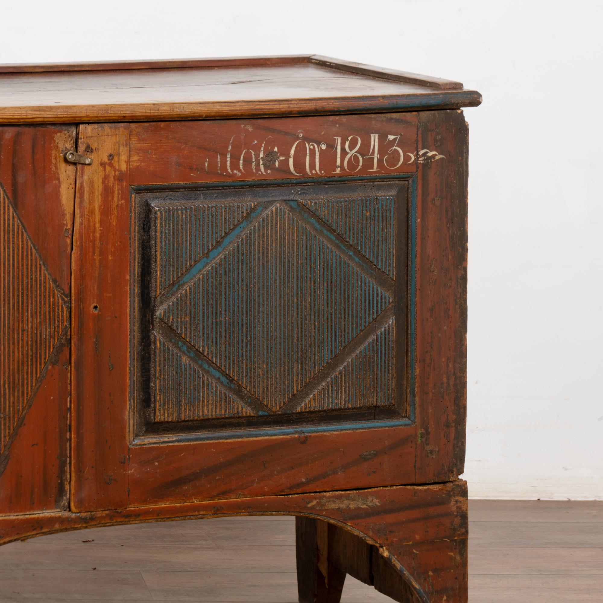 Original Red Painted Swedish Pine Sideboard Cabinet Console Dated 1843 For Sale 8