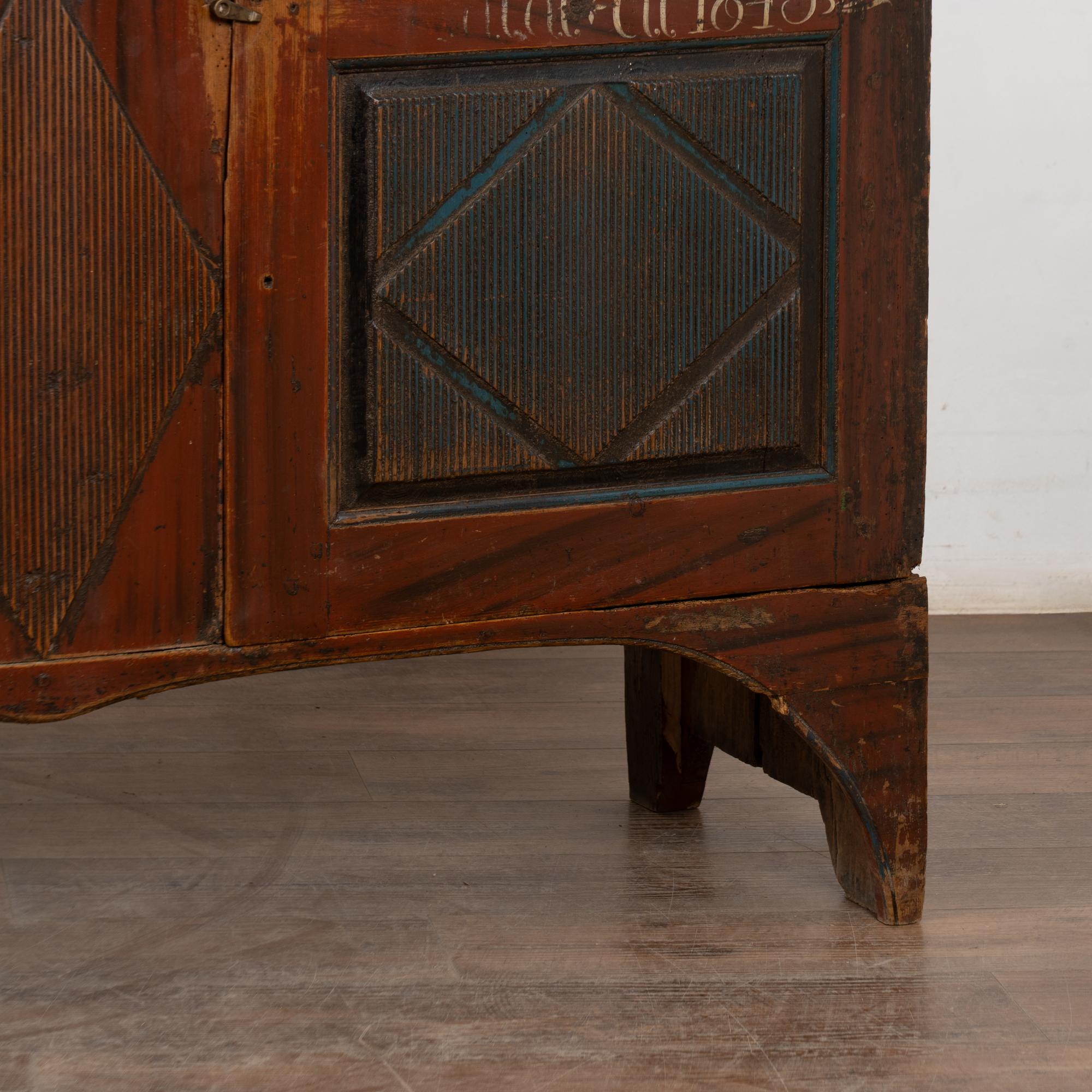 Original Red Painted Swedish Pine Sideboard Cabinet Console Dated 1843 For Sale 9