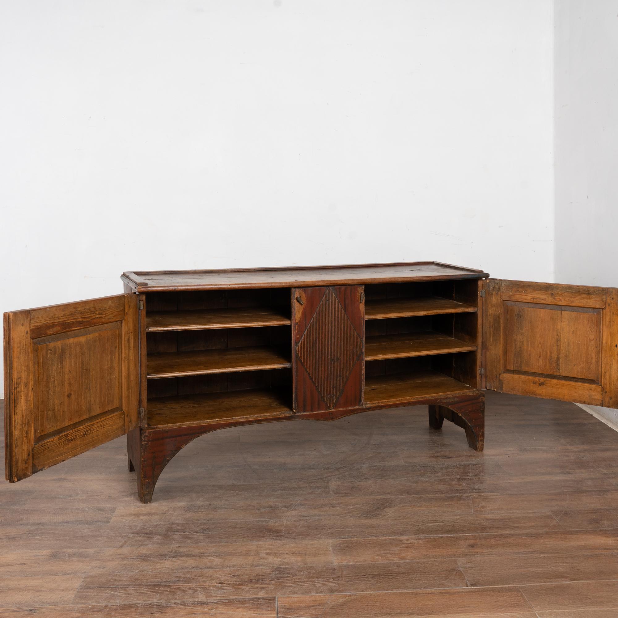 Country Original Red Painted Swedish Pine Sideboard Cabinet Console Dated 1843 For Sale