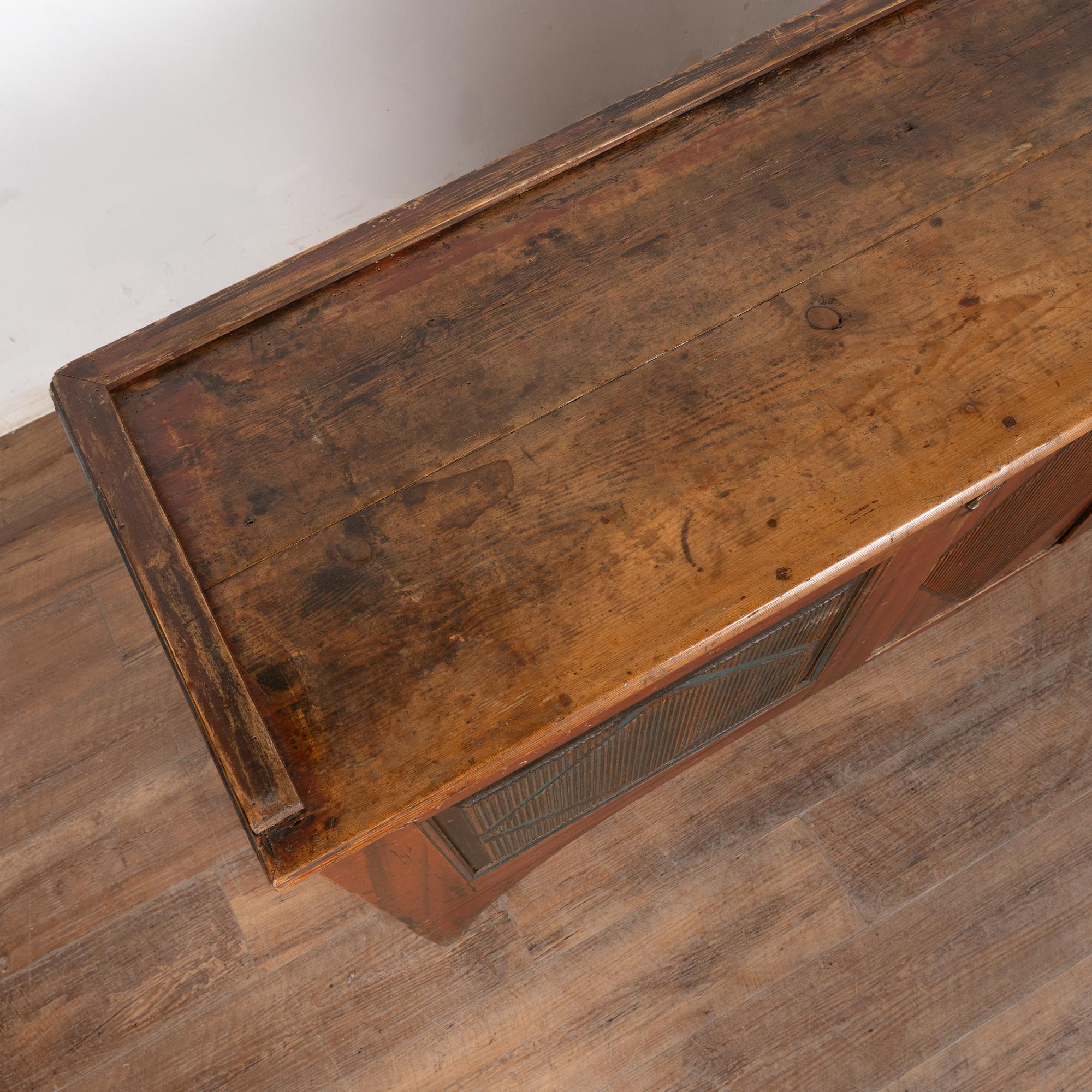 Original Red Painted Swedish Pine Sideboard Cabinet Console Dated 1843 For Sale 1