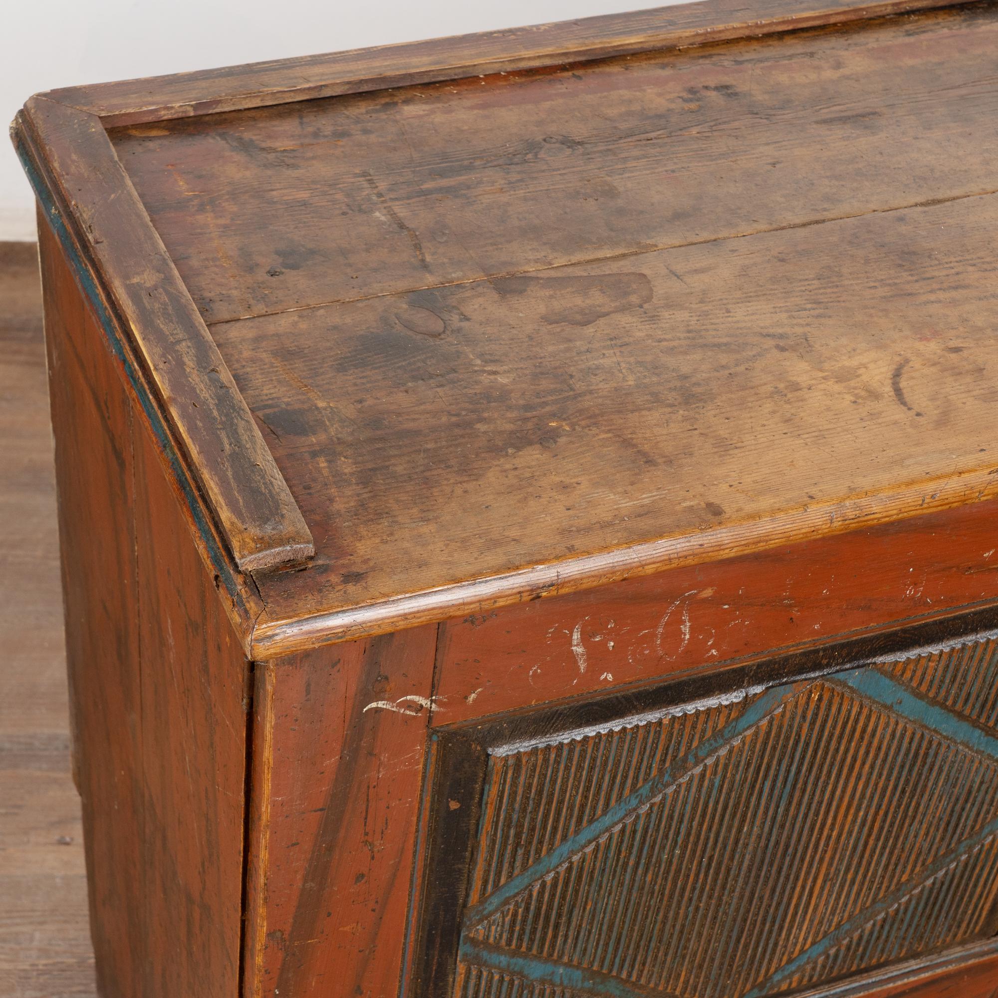 Original Red Painted Swedish Pine Sideboard Cabinet Console Dated 1843 For Sale 3