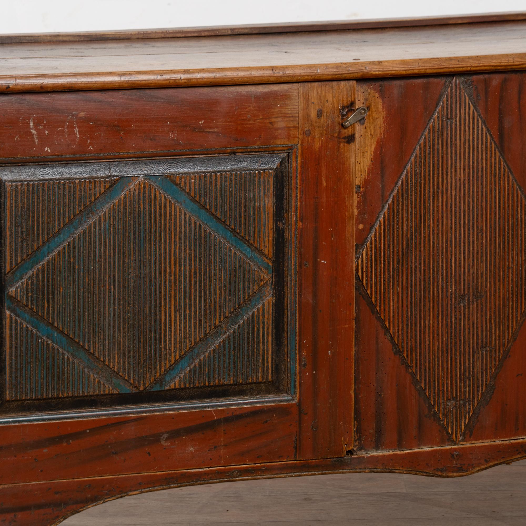 Original Red Painted Swedish Pine Sideboard Cabinet Console Dated 1843 For Sale 4
