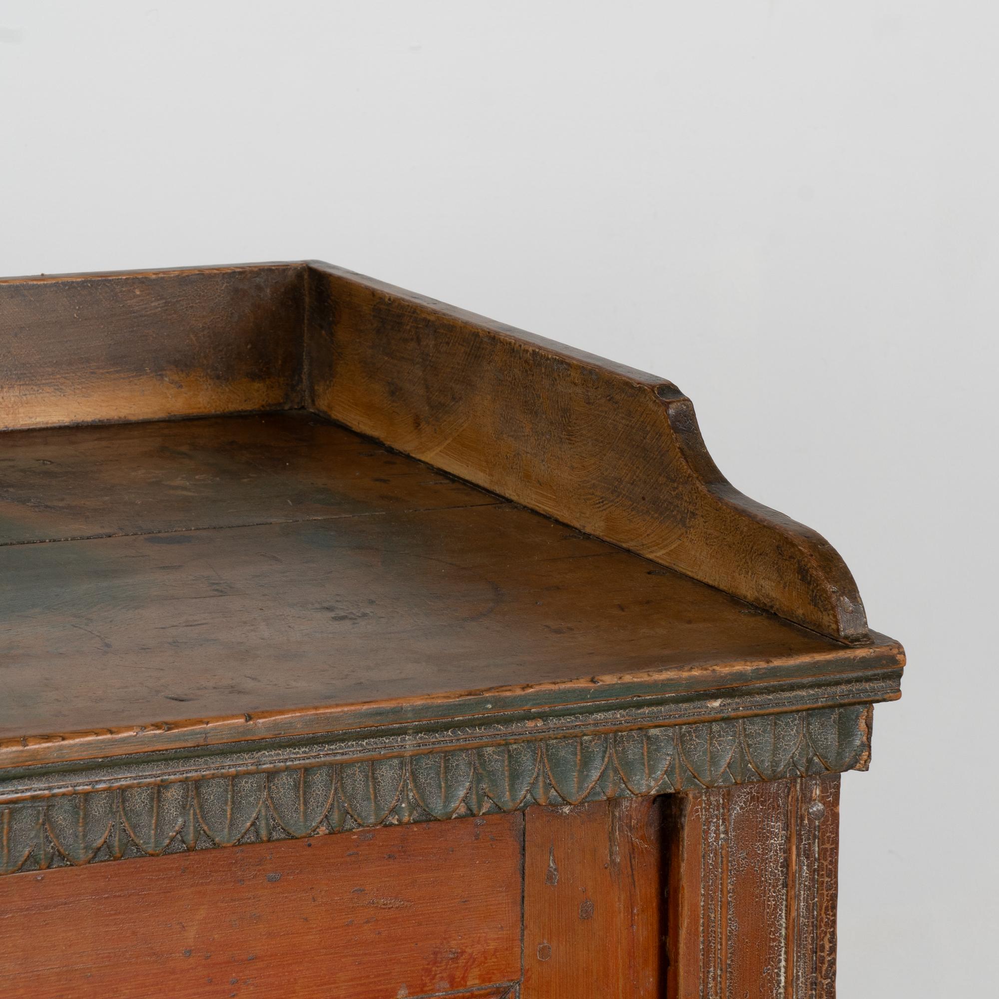 Pine Original Red Painted Swedish Sideboard Cabinet, circa 1800-20 For Sale