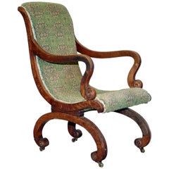 Antique Original Red Wood Framed William IV Library Reading Slipper Armchair, circa 1830