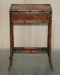 Original Regency circa 1810 Chinese Bamboo Work Sewing Table Period Silk Lining