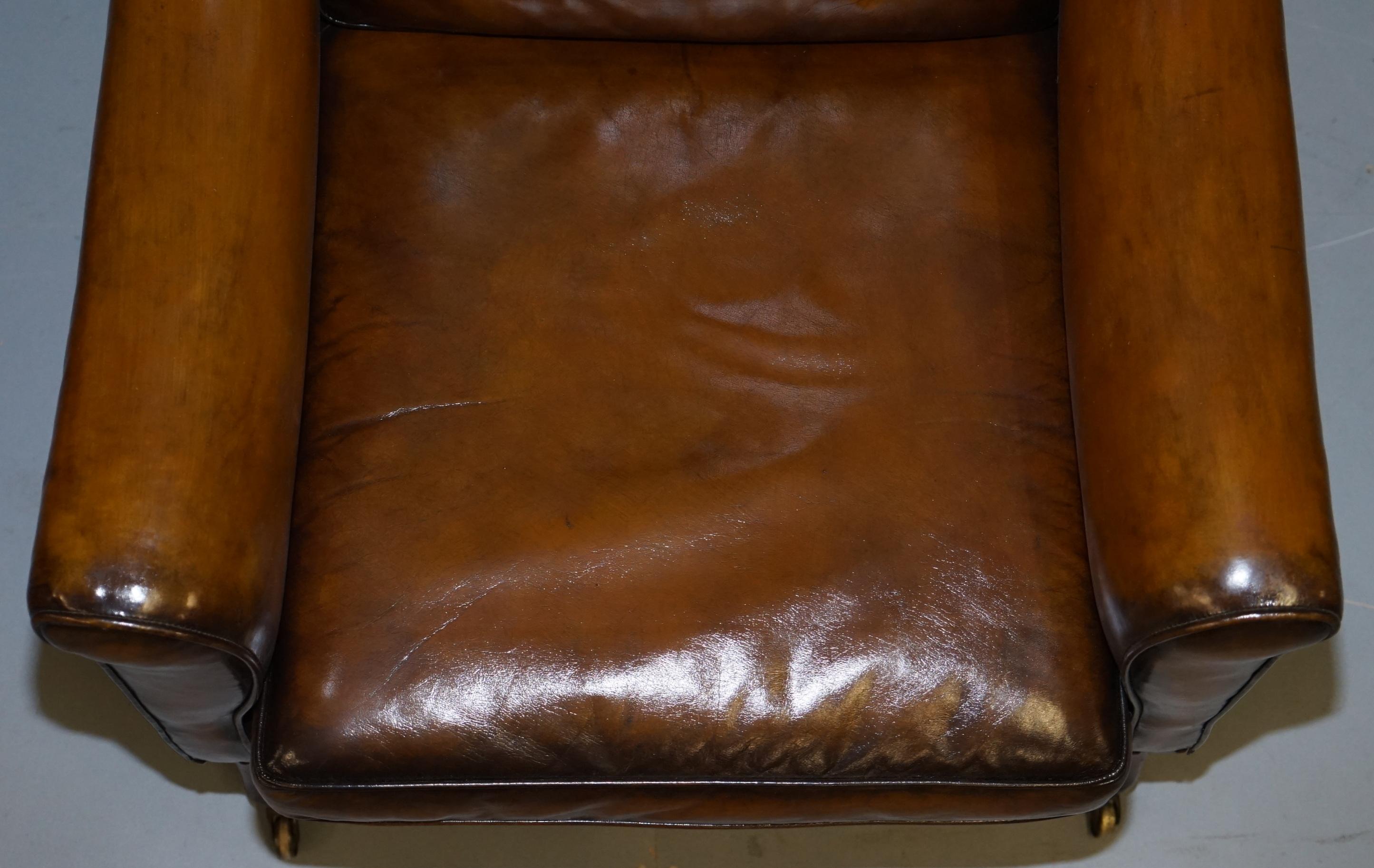 English Original Regency circa 1810 Hand Dyed Brown Leather Gentleman's Club Armchair